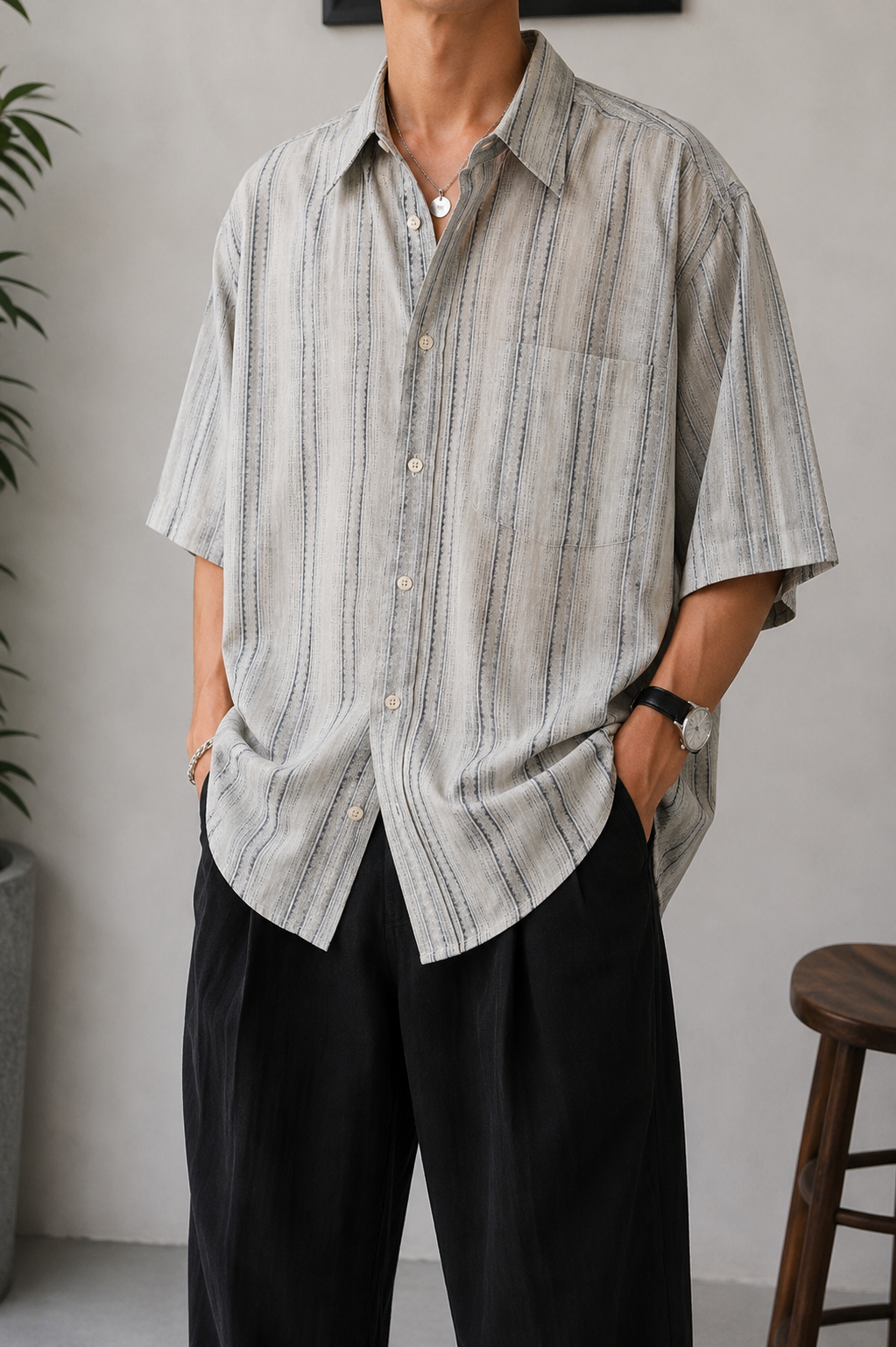90s Casual Çizgili Gömlek