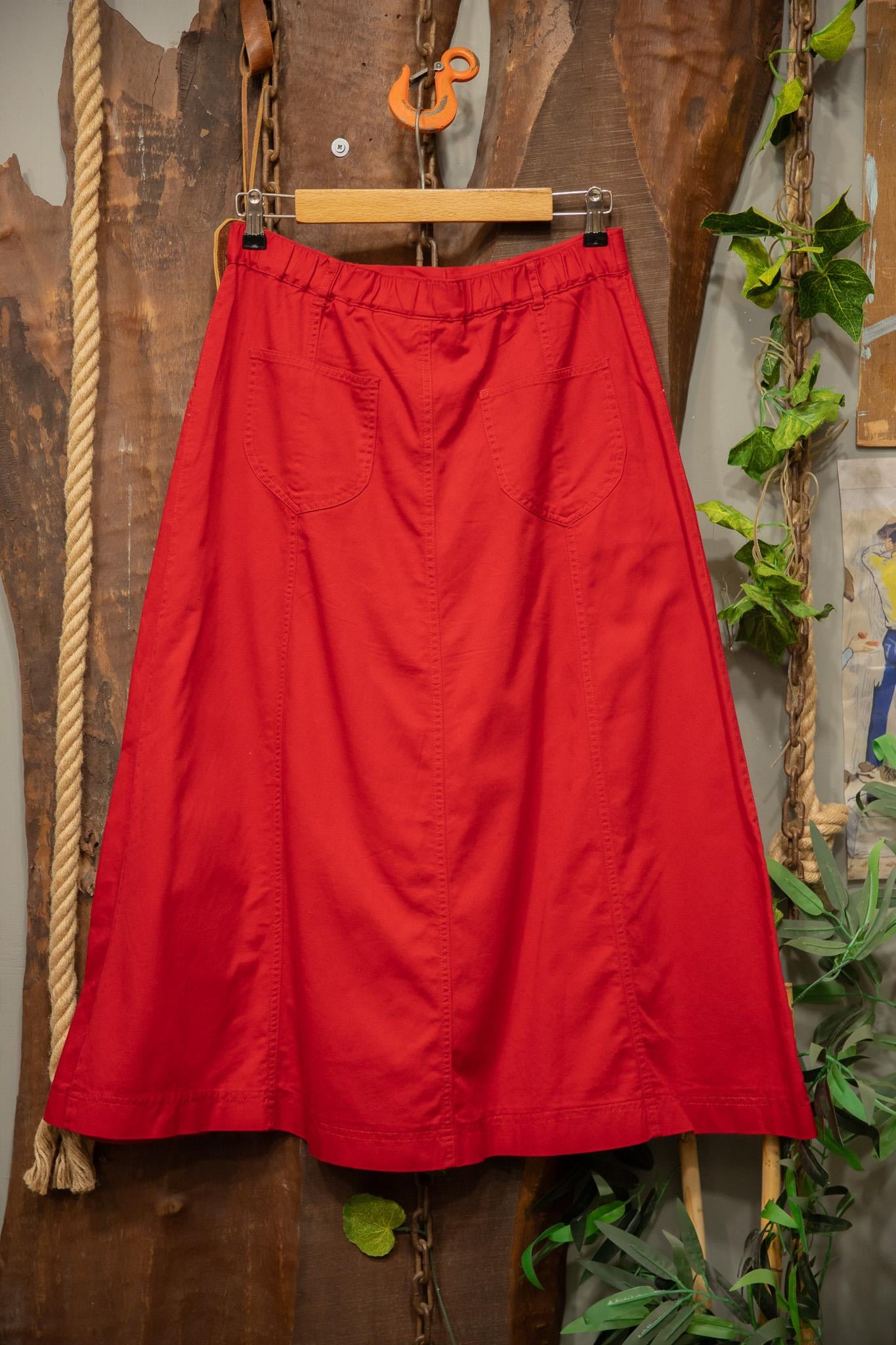 90's Cherry Red Nakışlı Canvas Etek