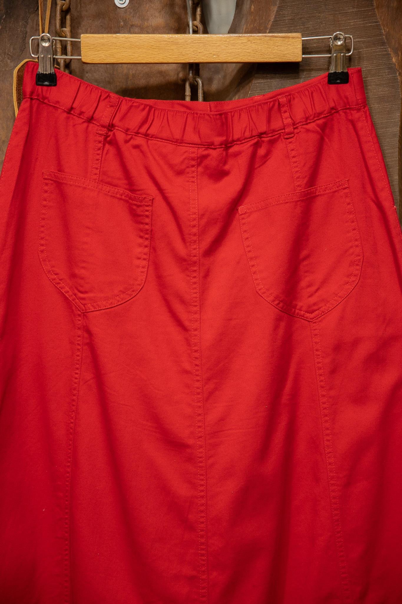 90's Cherry Red Nakışlı Canvas Etek