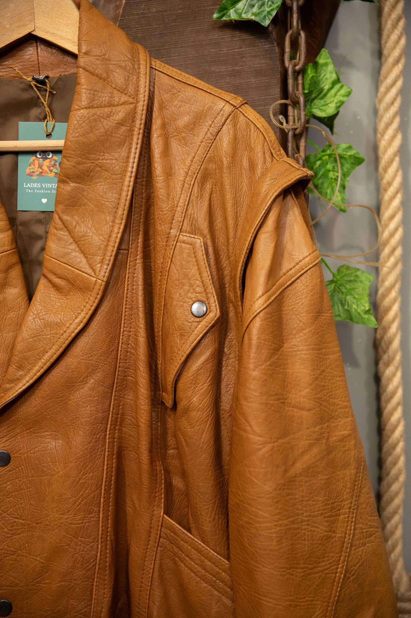 90's Classic Kahverengi Oversize Deri Ceket