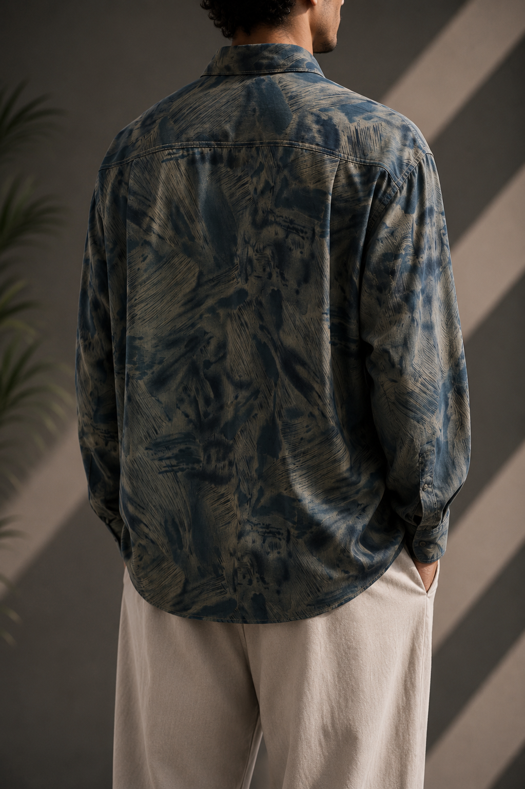 90s Füme Desenli Oversize Gömlek