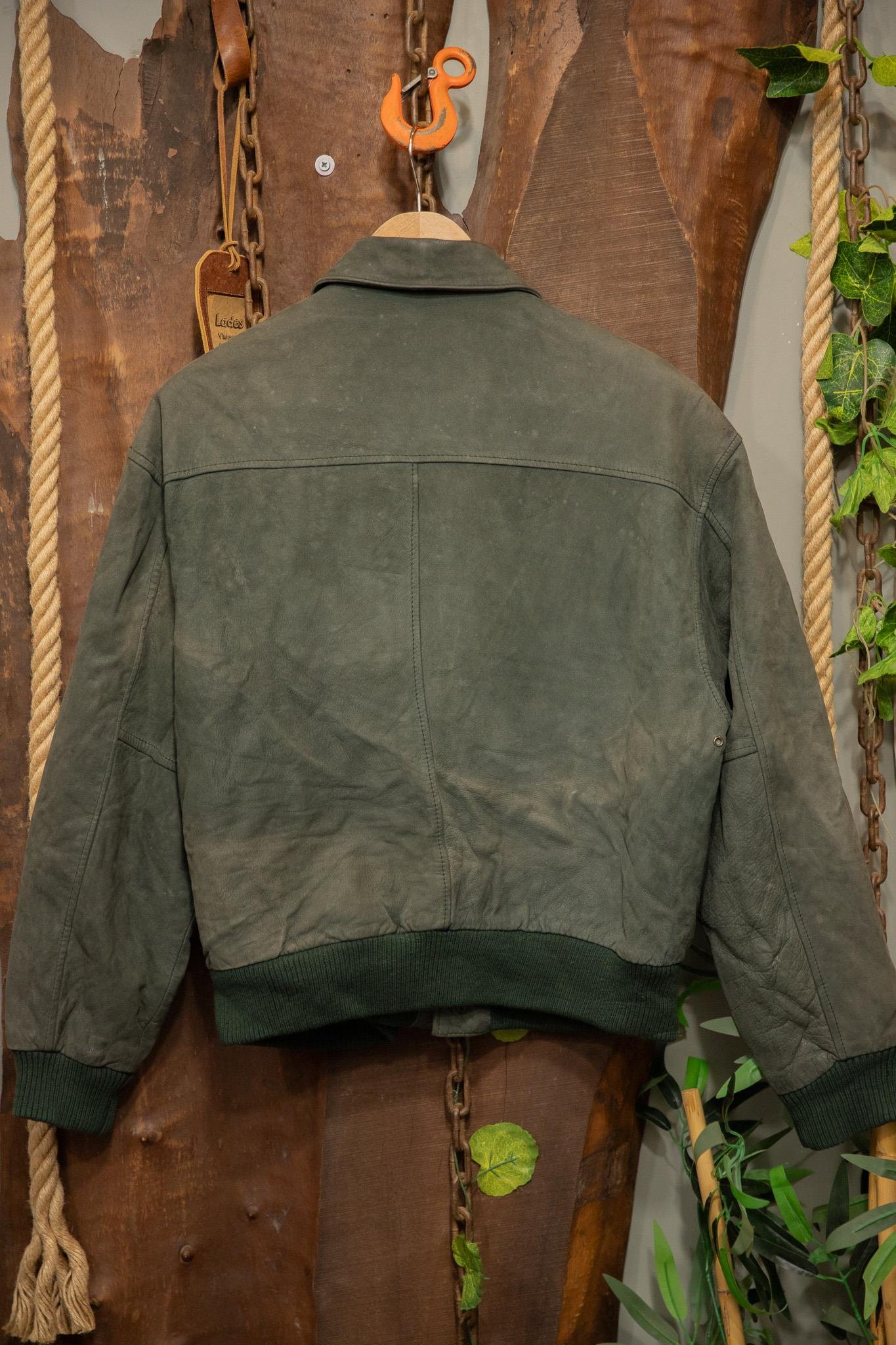 90's Haki Renk Paris Stunt Bomber Deri Ceket