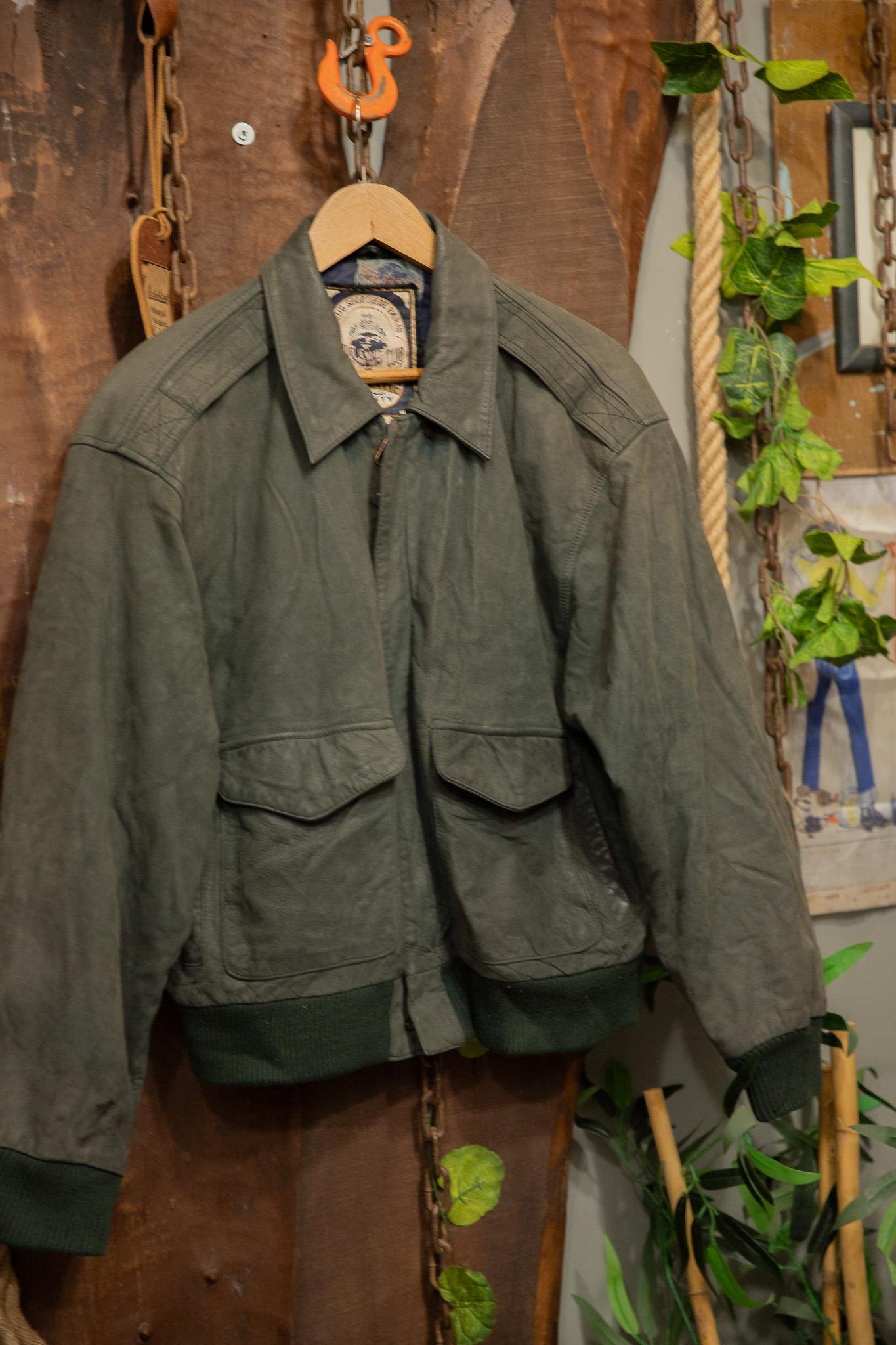 90's Haki Renk Paris Stunt Bomber Deri Ceket