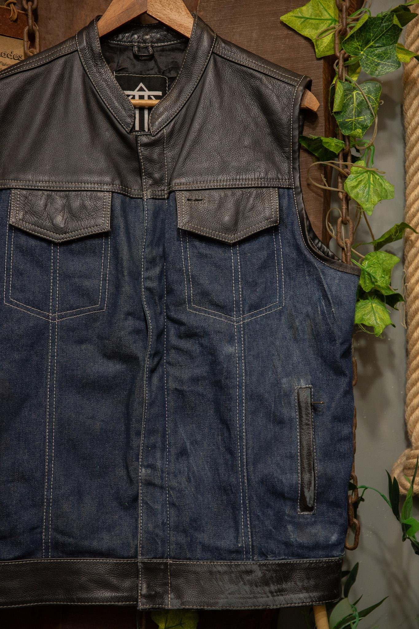 90's Moto Leather/Denim Yelek