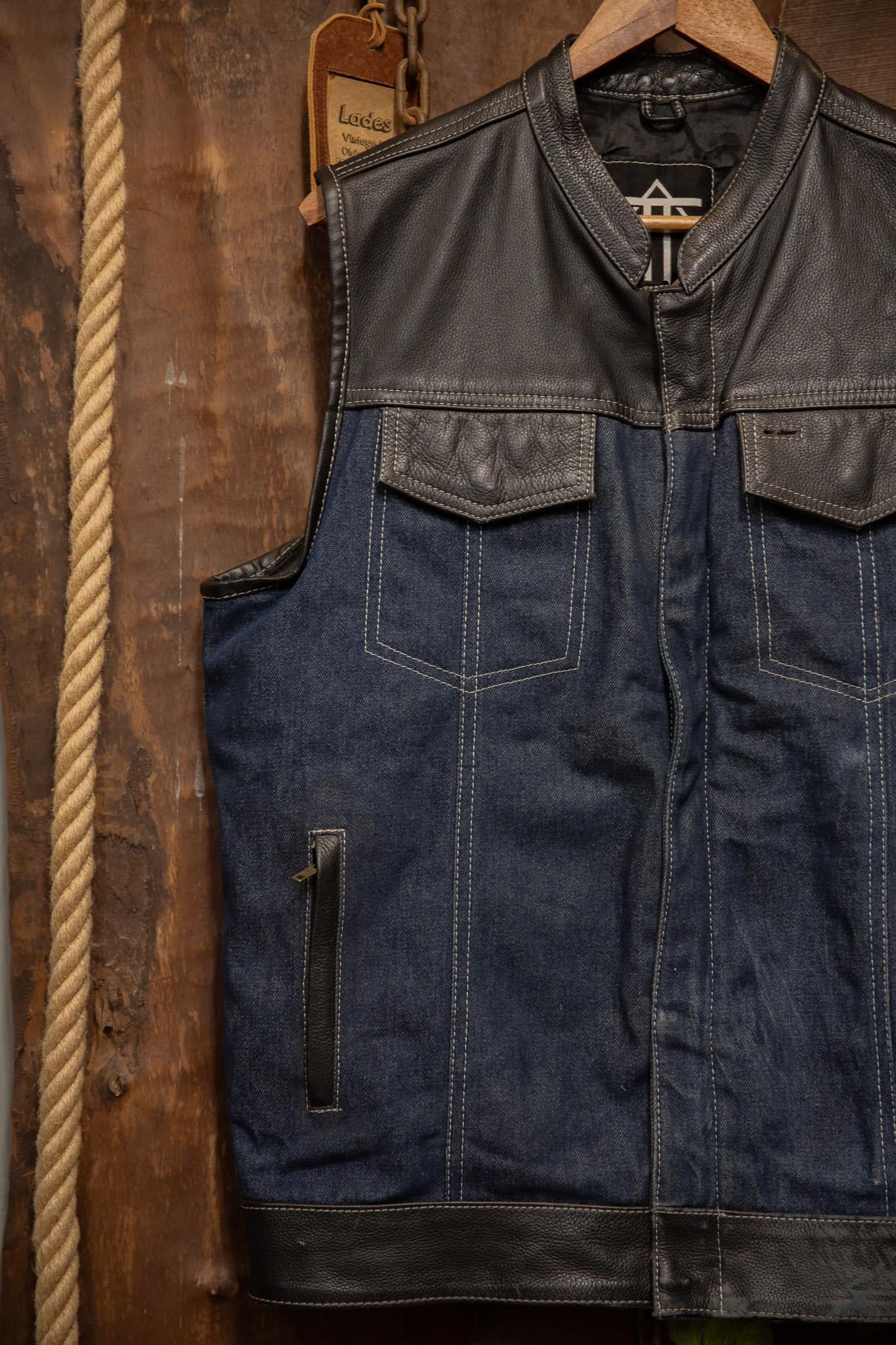 90's Moto Leather/Denim Yelek