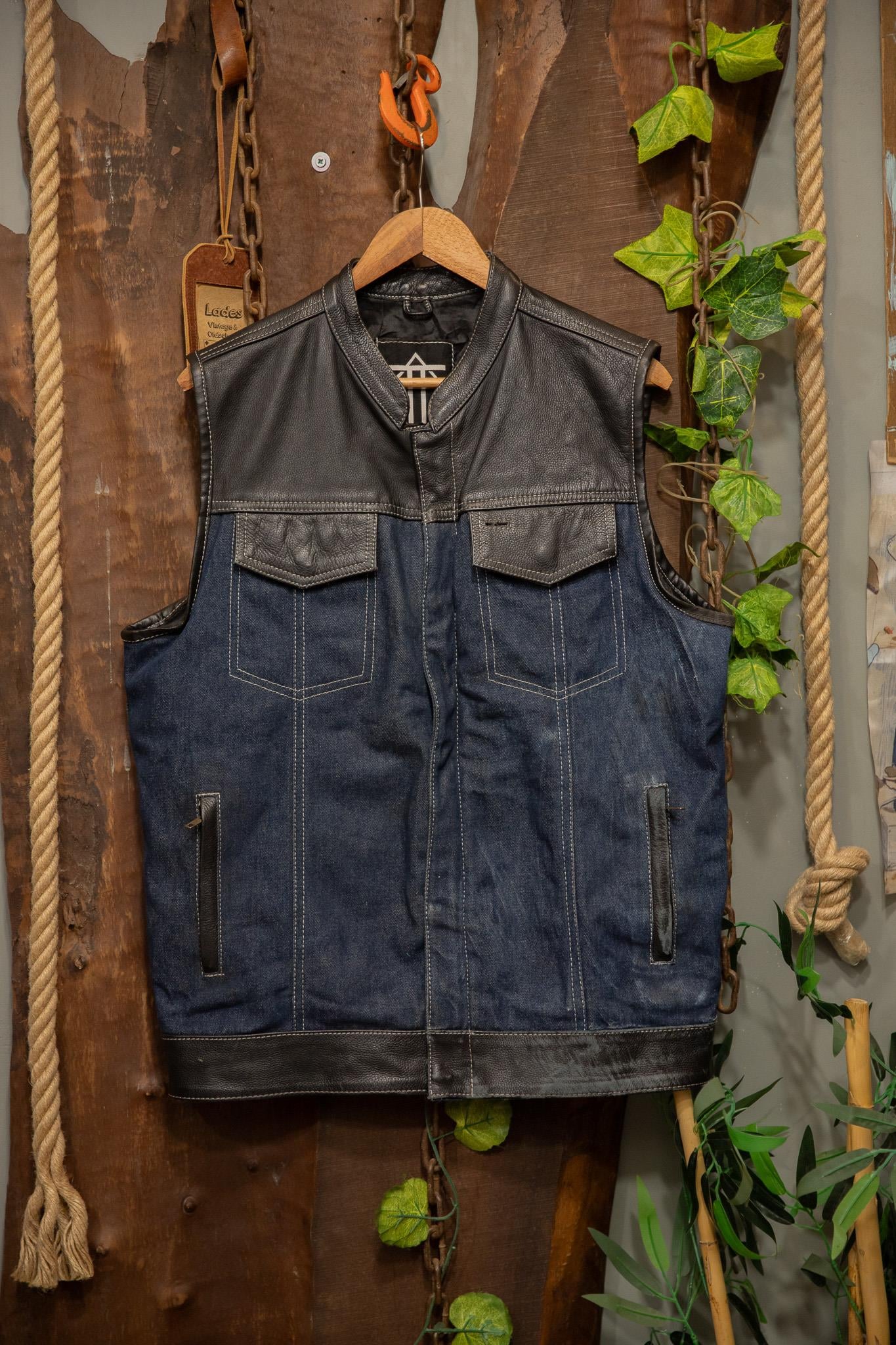 90's Moto Leather/Denim Yelek