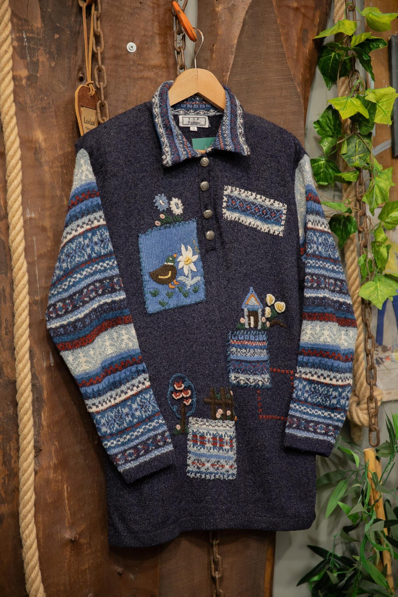 90's Navy VIP Nakışlı Kazak