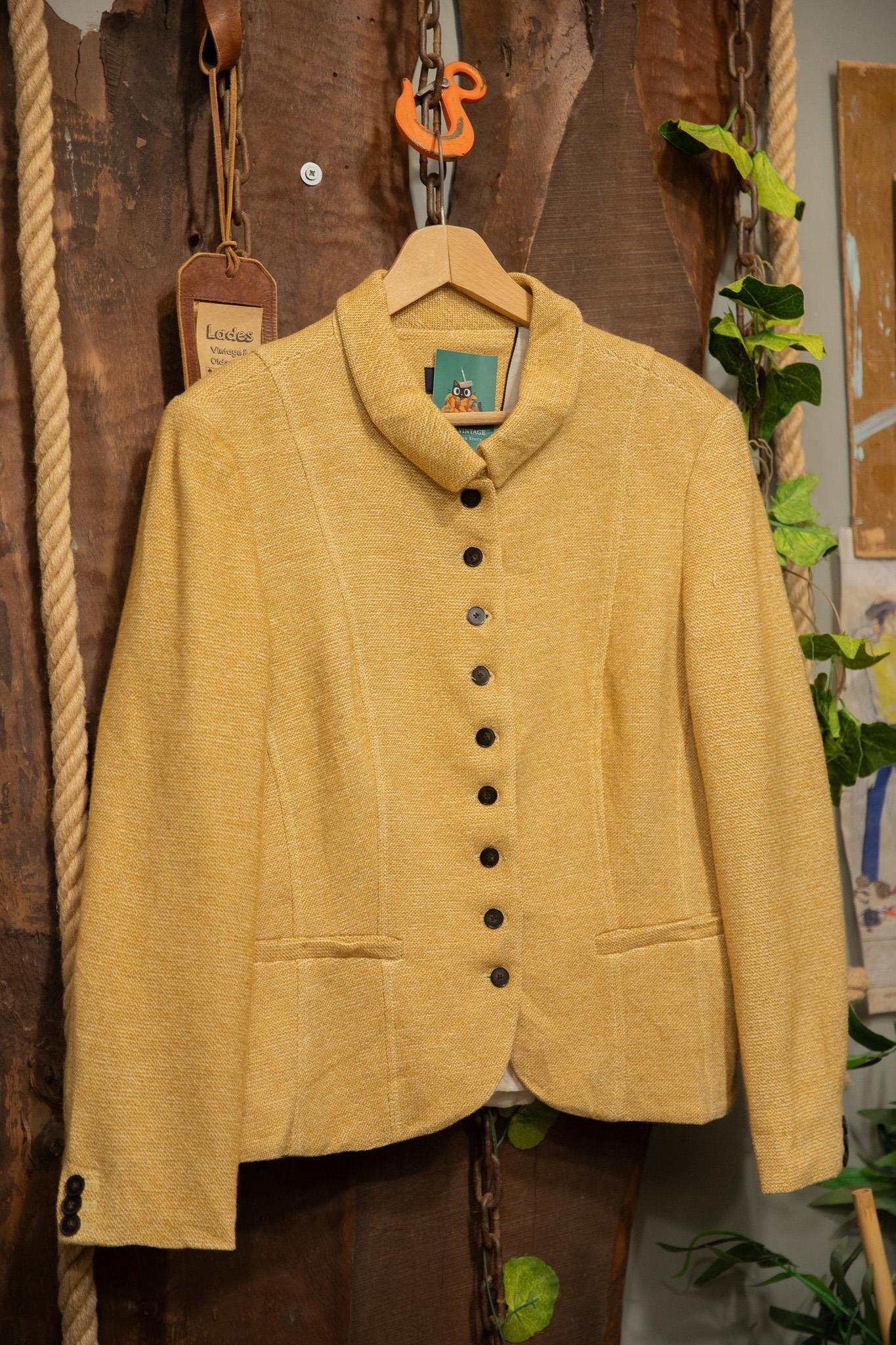 90's Old Money Gold Tweed Wool Ceket