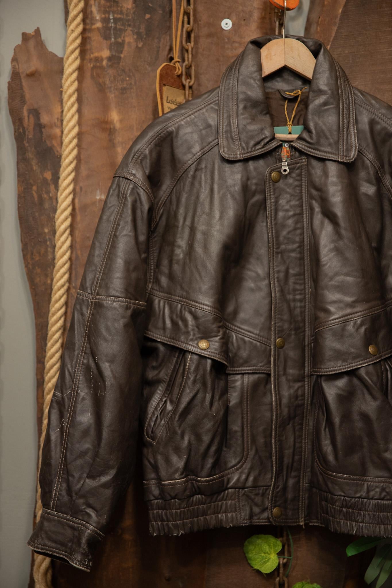 90's Oversize Acı Kahve Bomber Deri Ceket