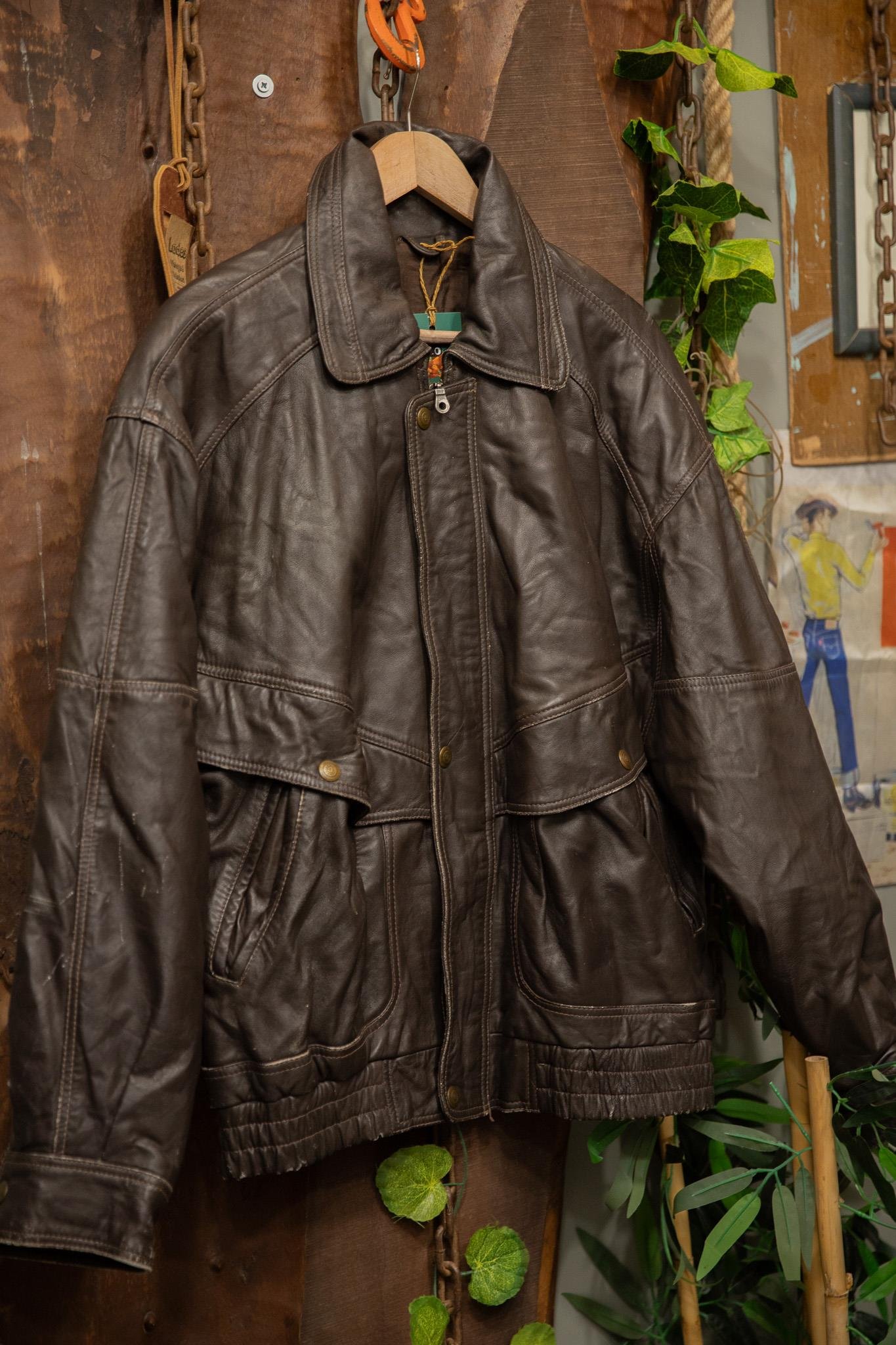 90's Oversize Acı Kahve Bomber Deri Ceket