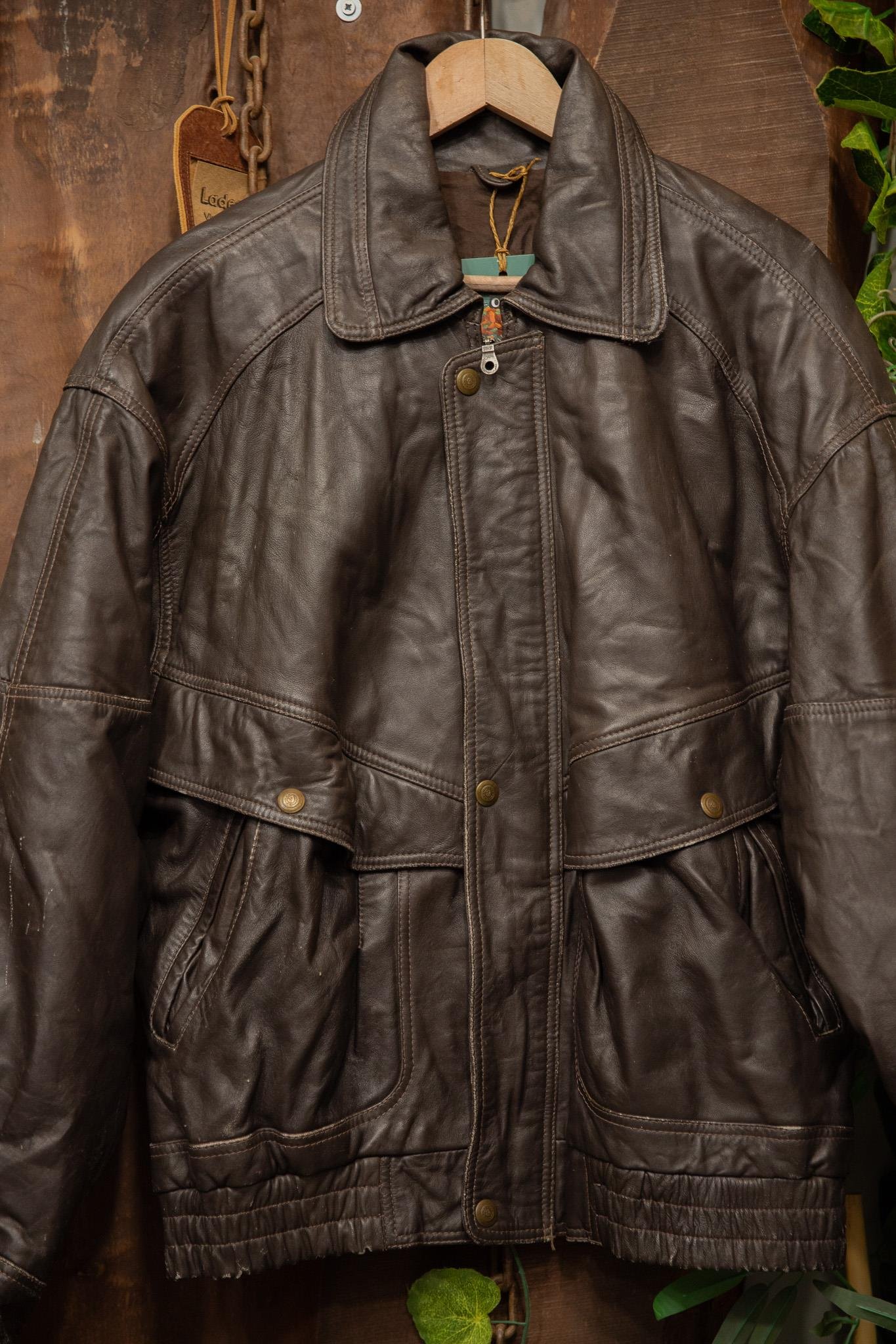 90's Oversize Acı Kahve Bomber Deri Ceket