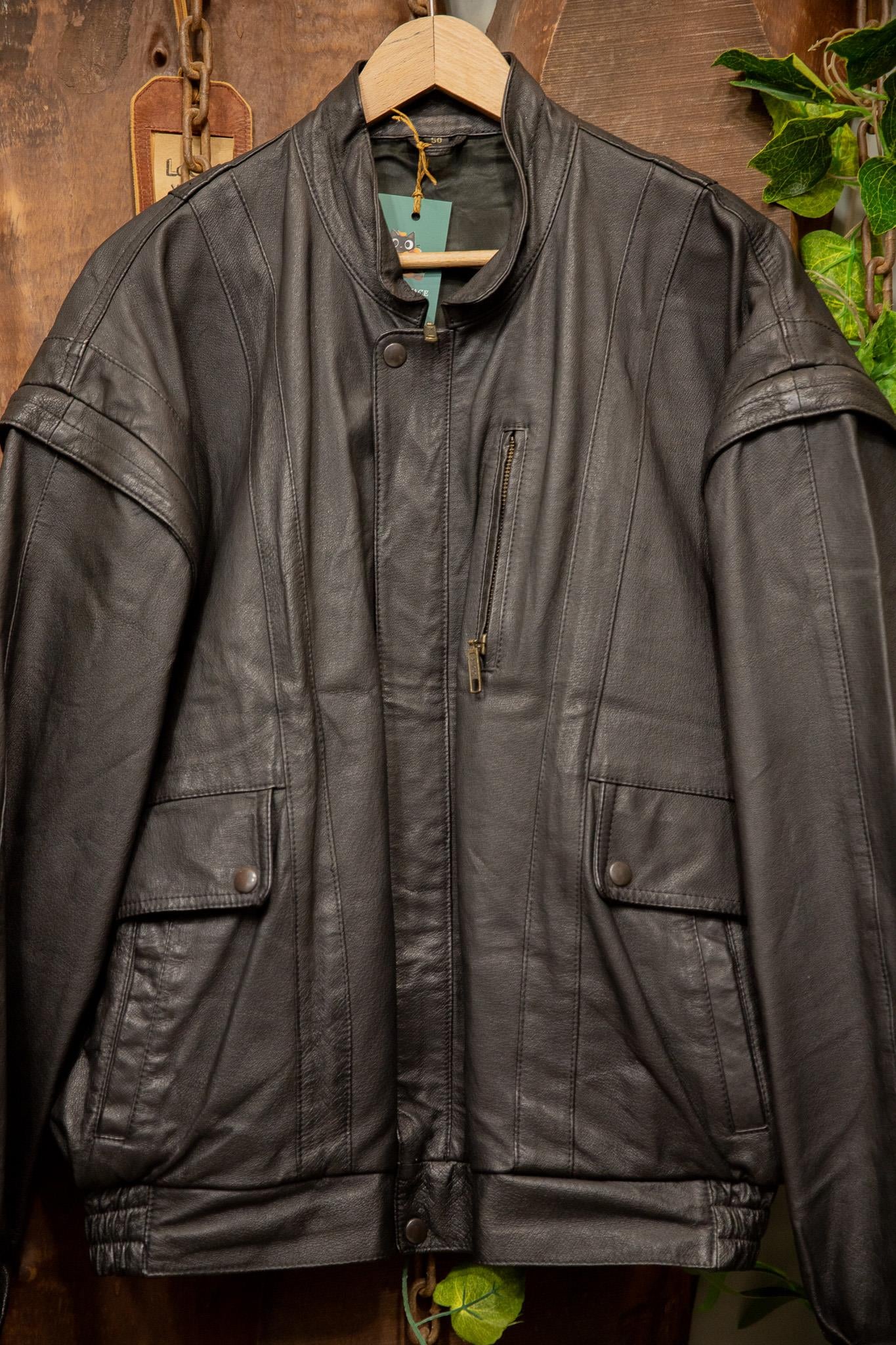 90's Oversize Black Classic Deri Ceket