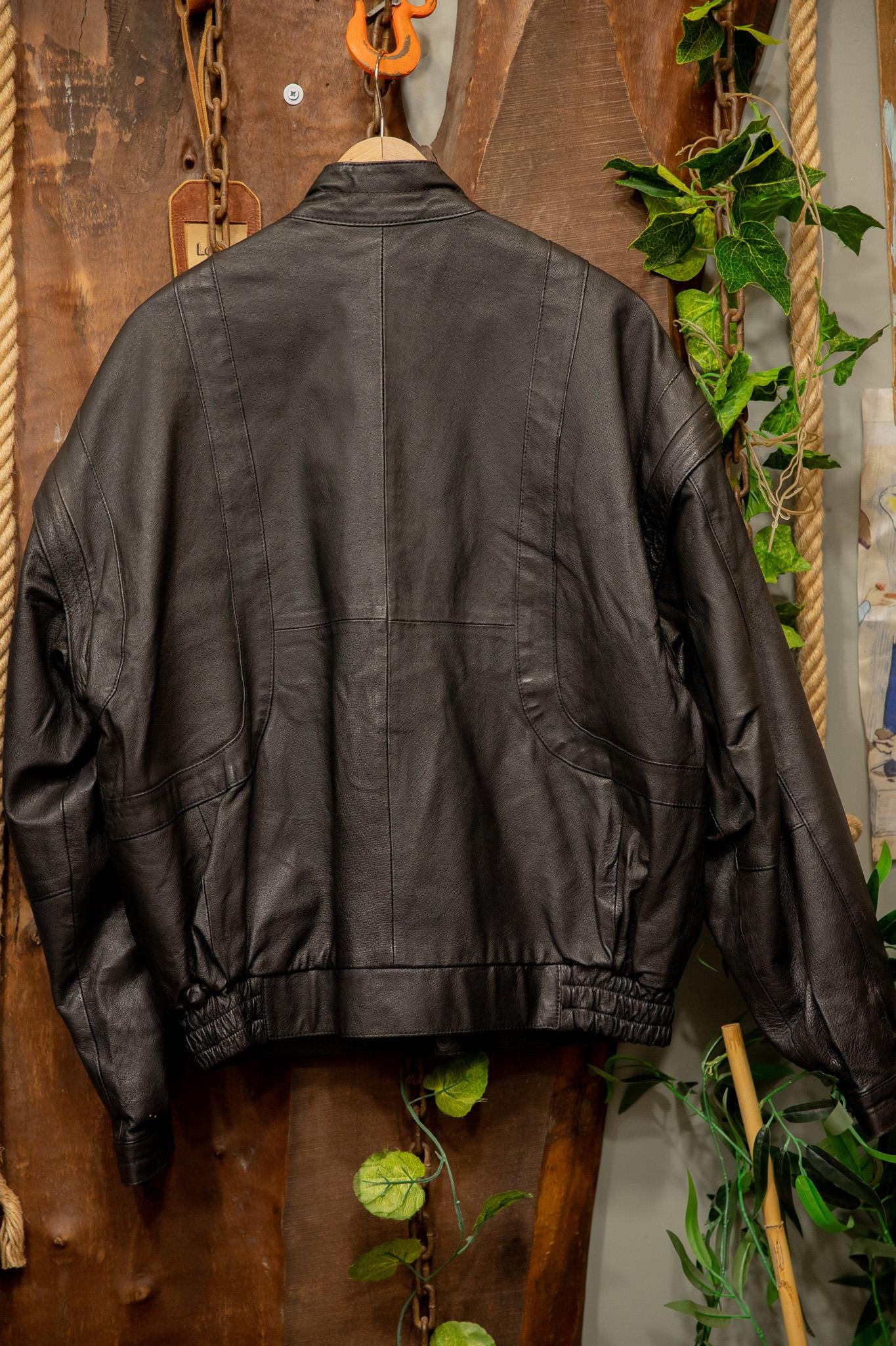 90's Oversize Black Classic Deri Ceket