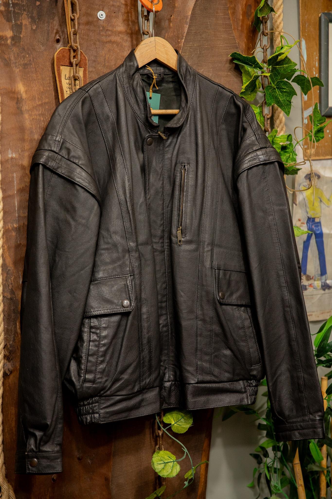 90's Oversize Black Classic Deri Ceket