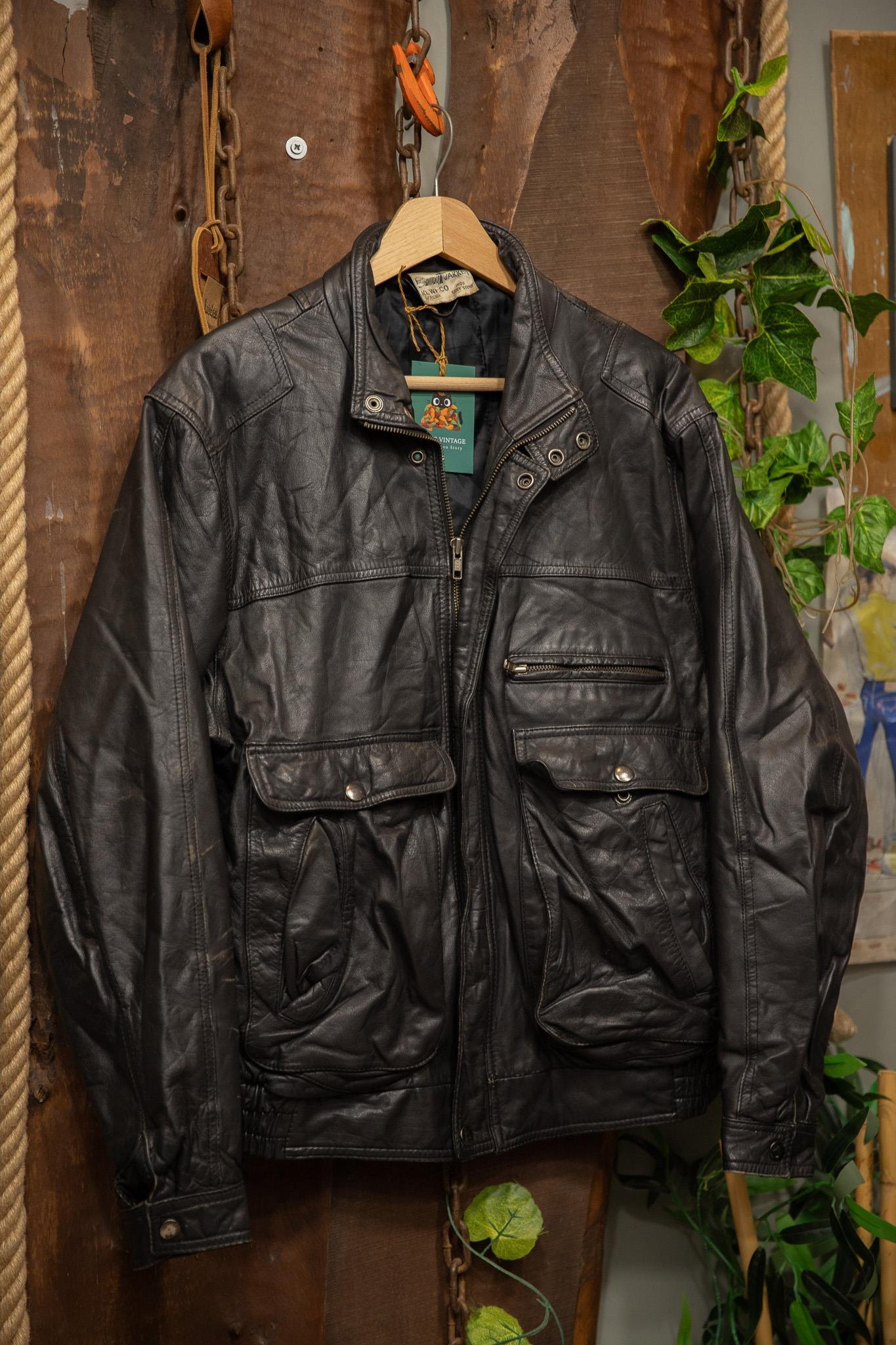 90's Oversize Cepli Moto Bomber Deri Ceket