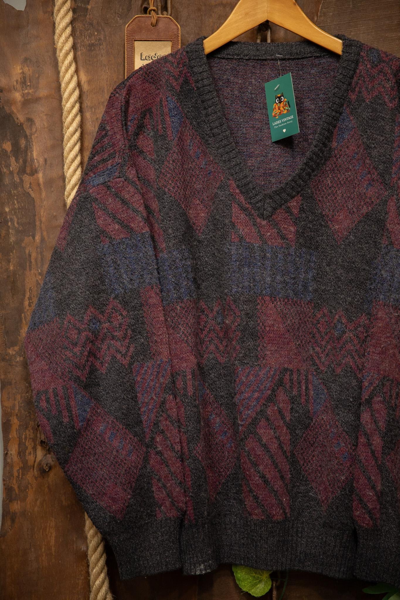 90s Oversize V-Neck Yün Kazak
