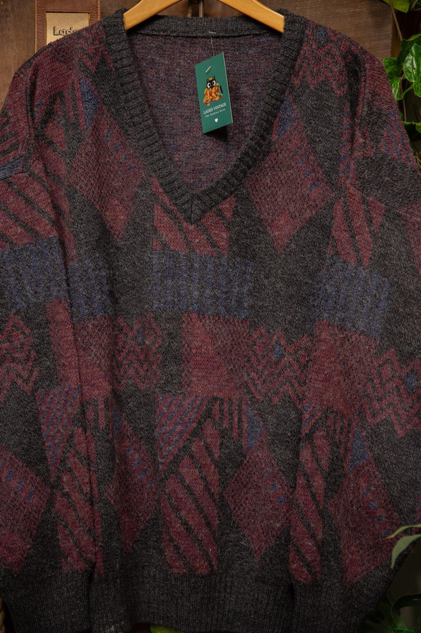 90s Oversize V-Neck Yün Kazak