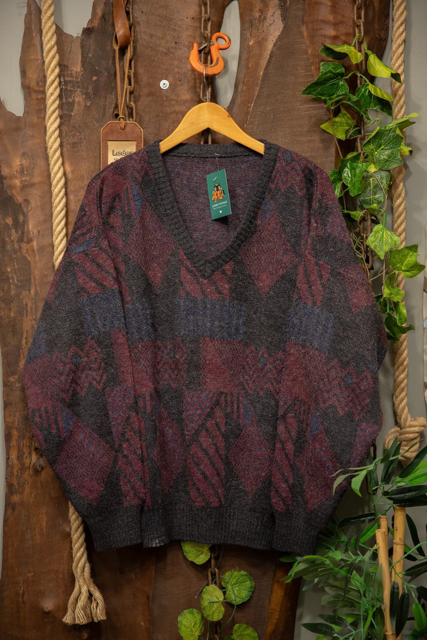 90s Oversize V-Neck Yün Kazak