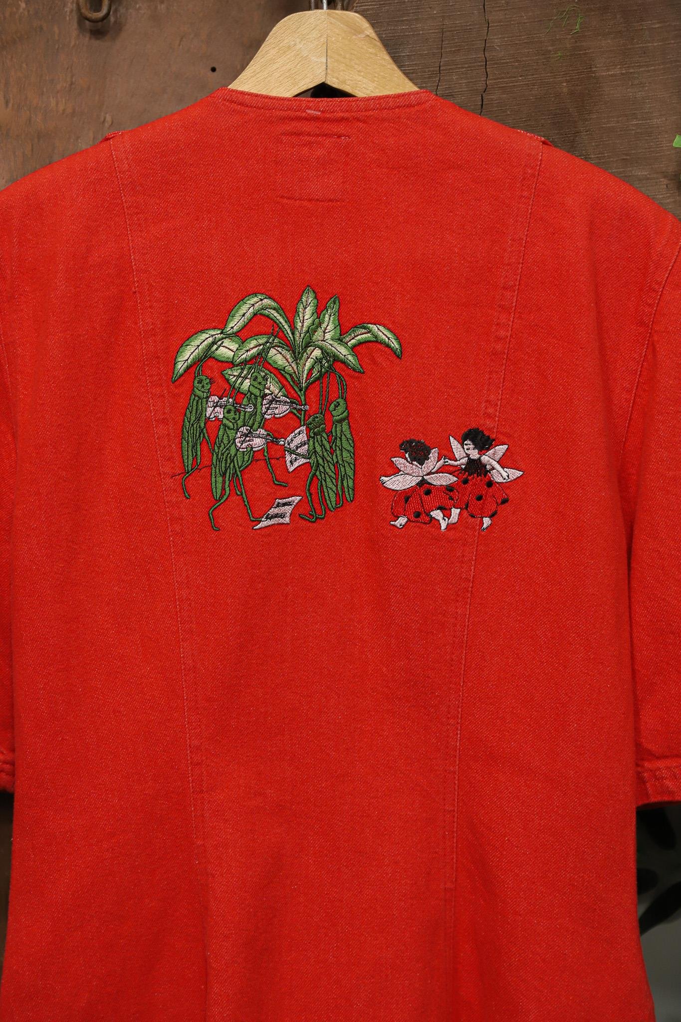 90s Playful Artistic Red Denim Ceket