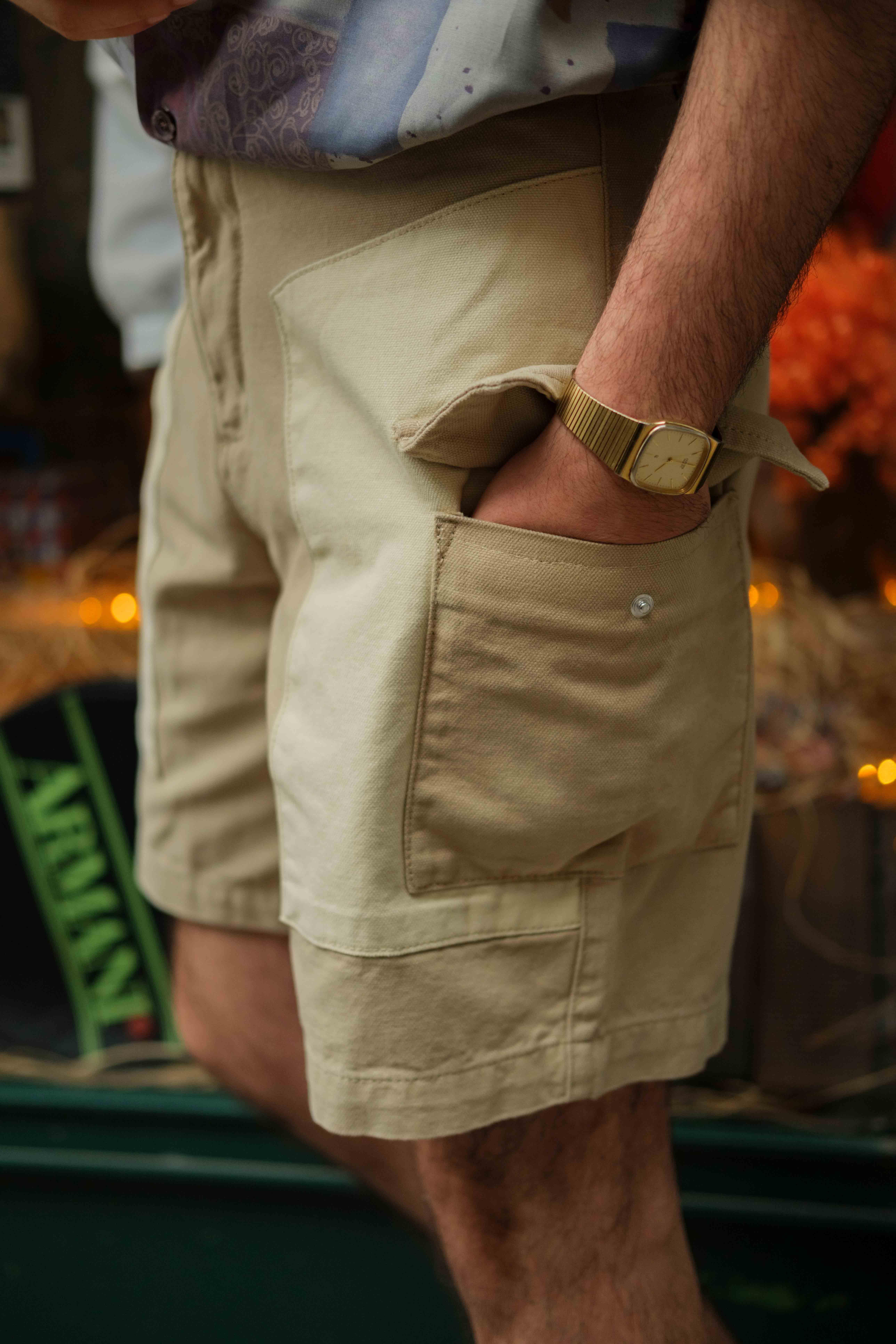 90's Retro Denim Camel Kargo Unisex Şort