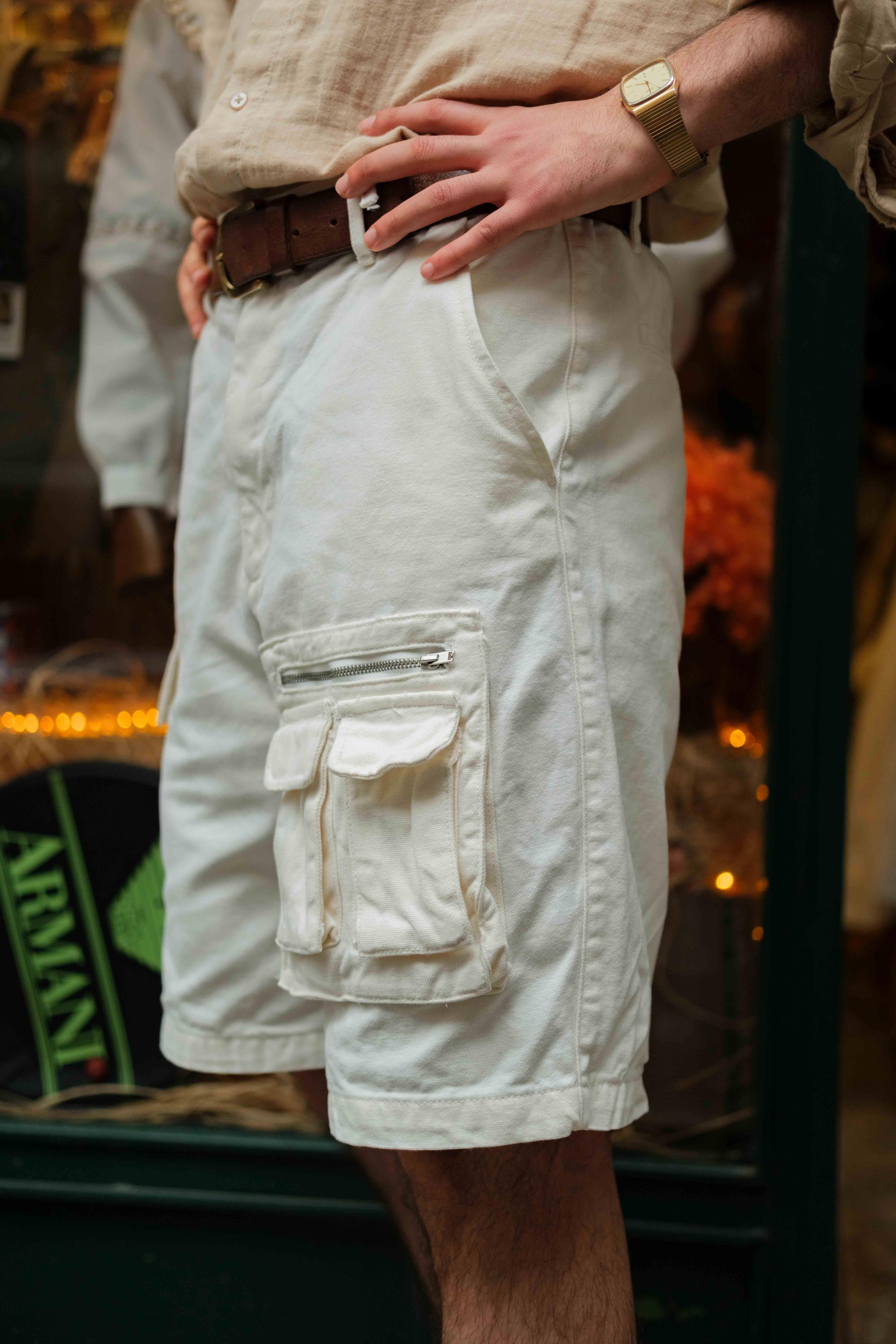 90's Retro Denim White Kargo Şort 