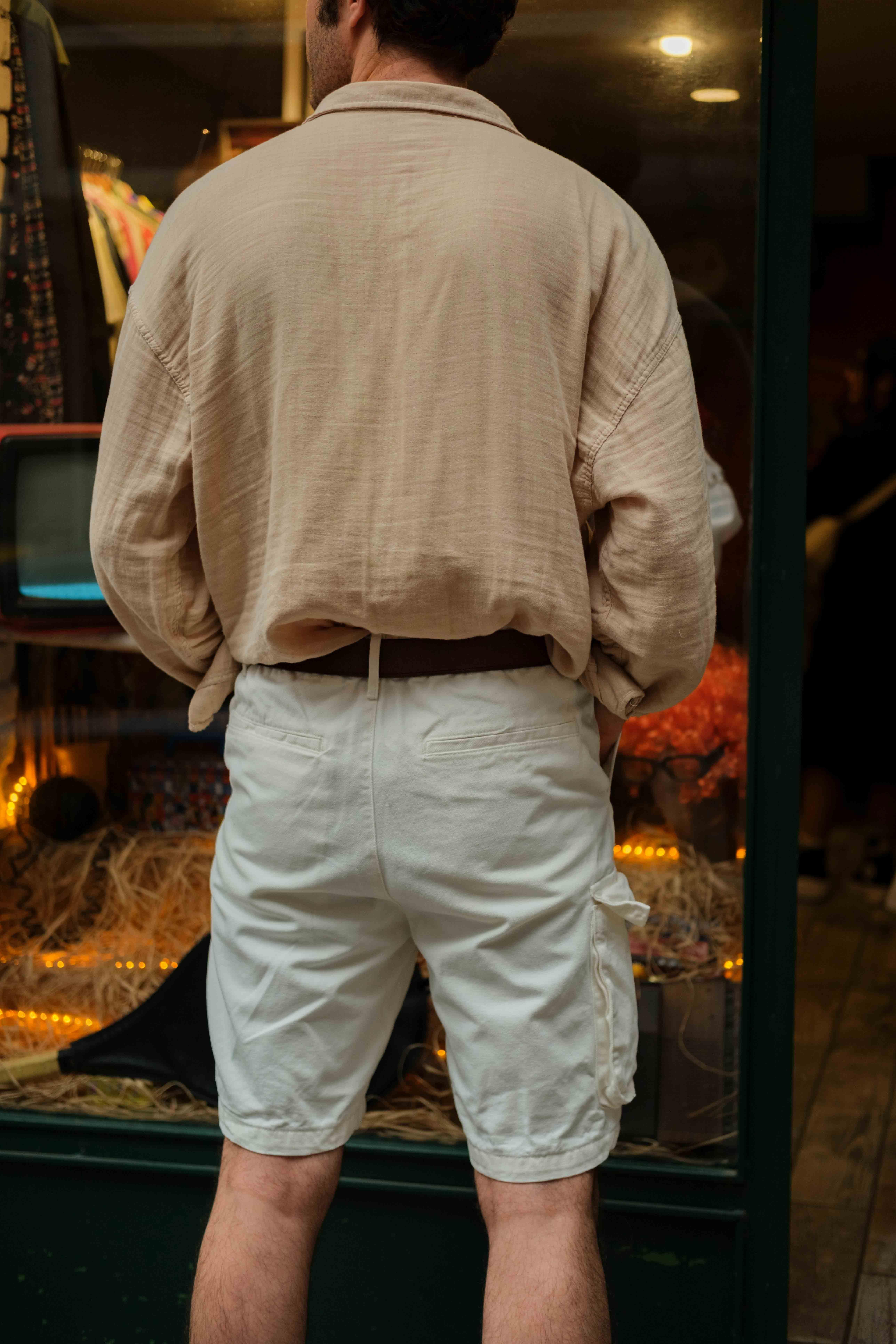 90's Retro Denim White Kargo Şort 