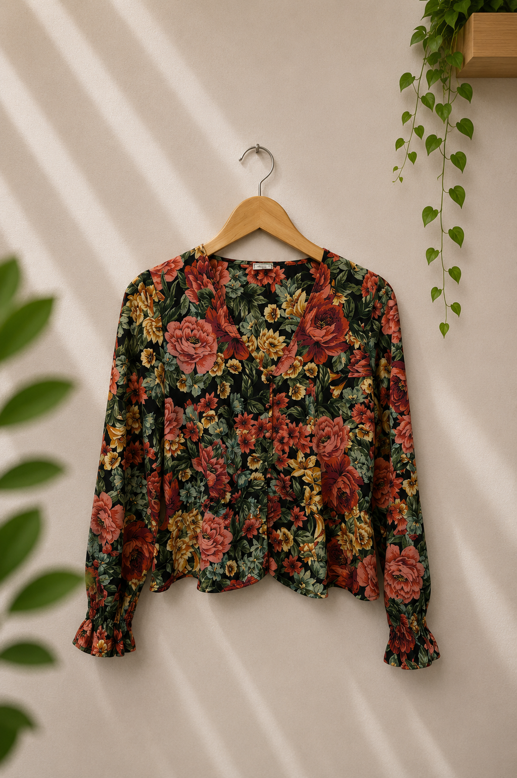 90s Romantik Floral Bluz/Gömlek