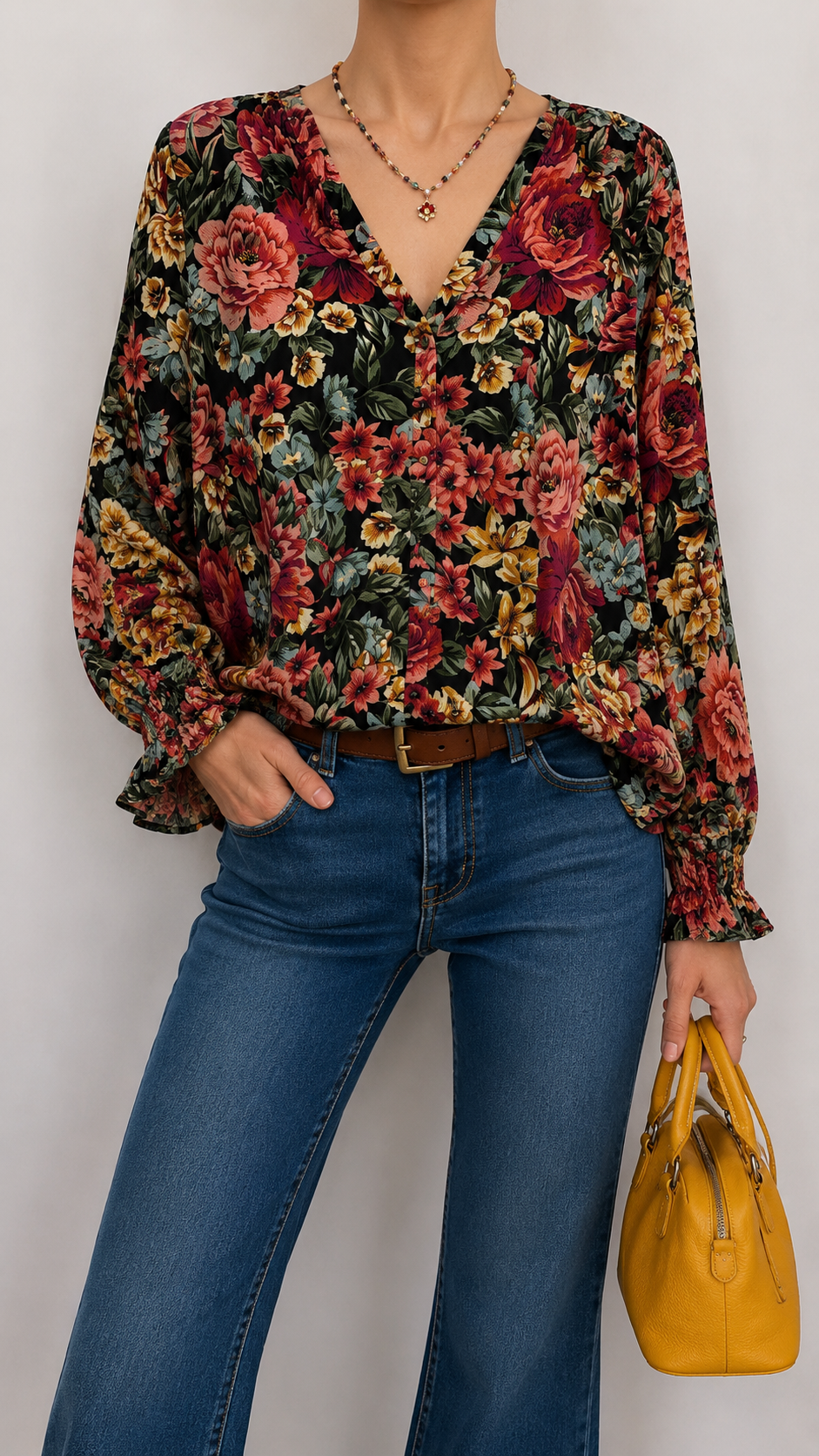 90s Romantik Floral Bluz/Gömlek