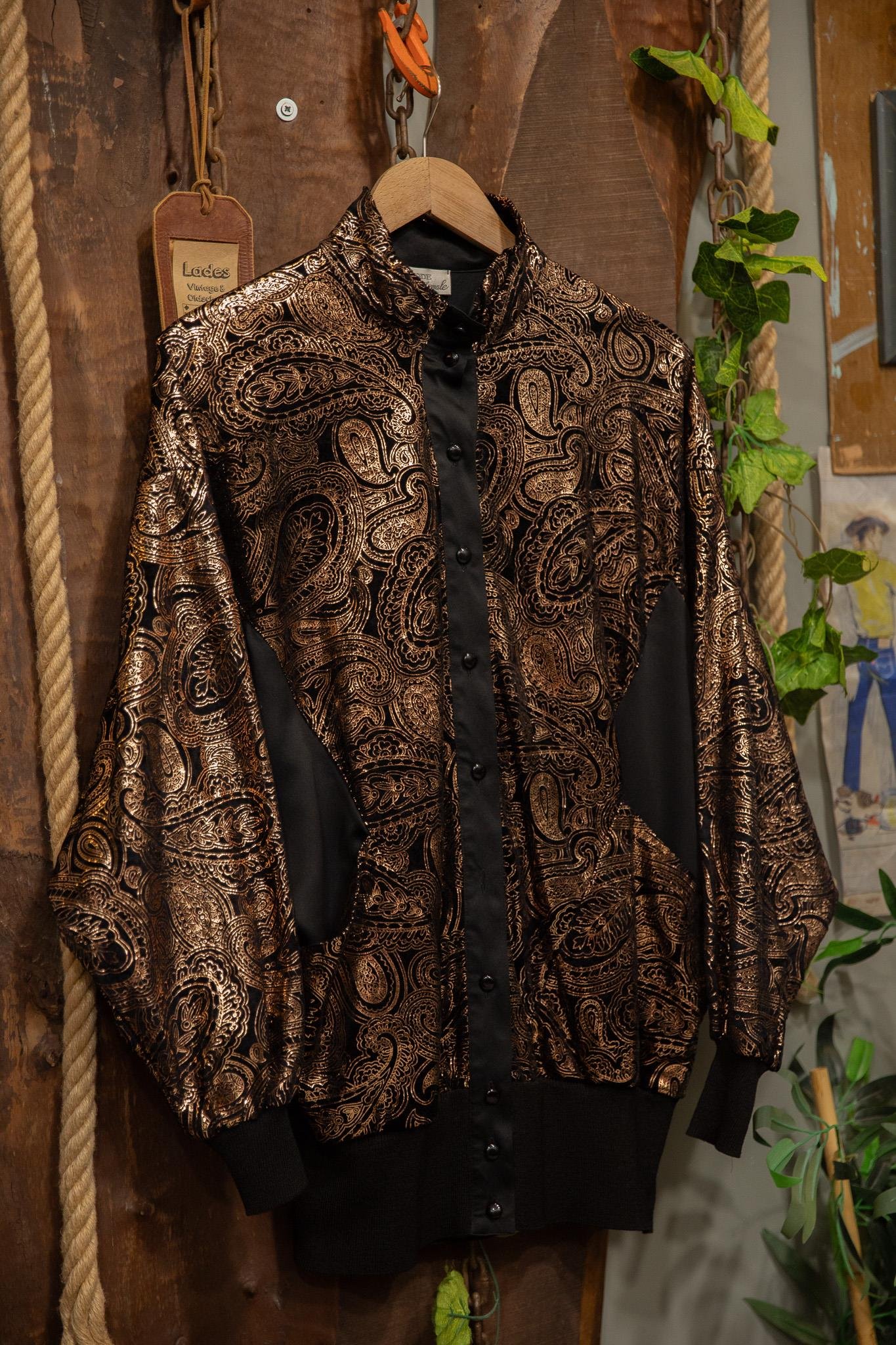 90's Shiny Paisley Saten Üst