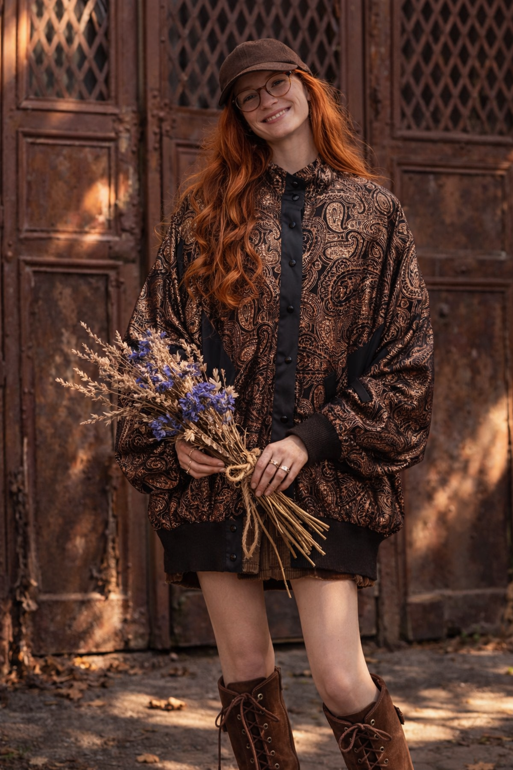 90's Shiny Paisley Saten Üst