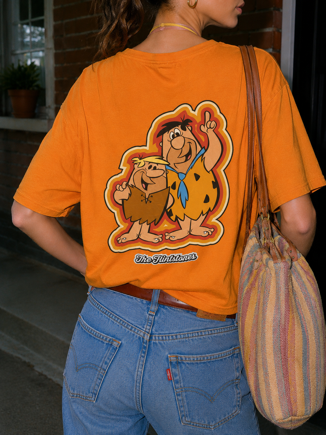 90s Taş Devri Baskılı Oversize Tişört