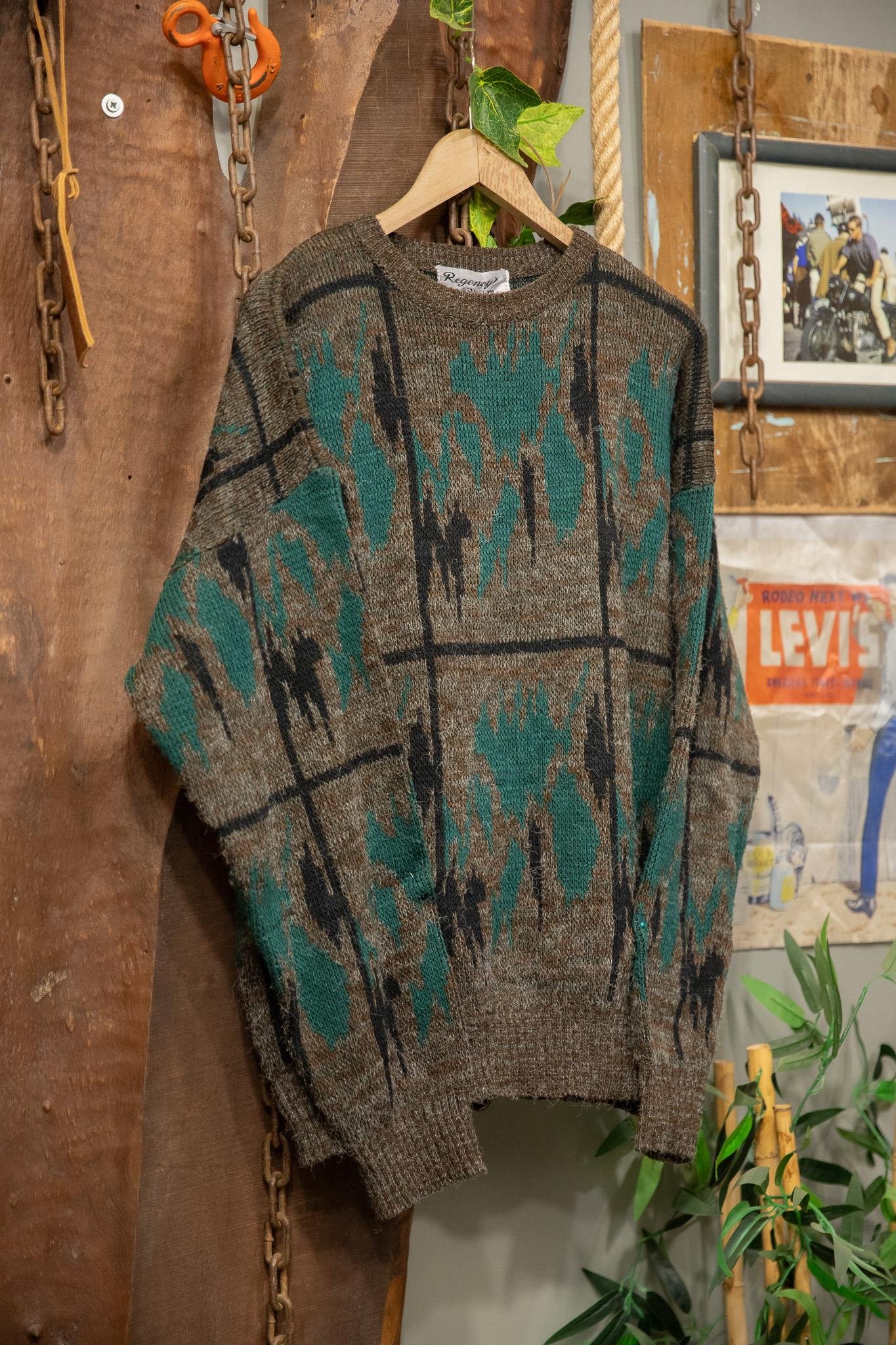 90's Teal&Grey Yün Kazak