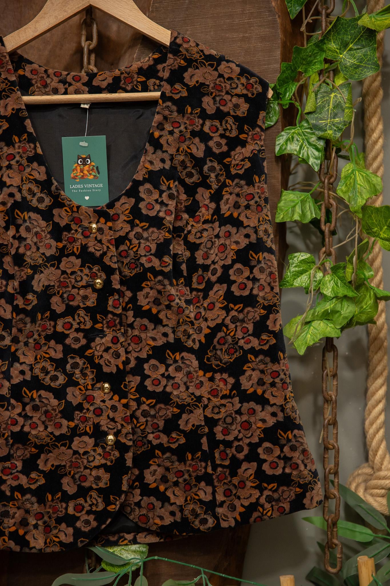 90's Velvet Floral Kadife Yelek
