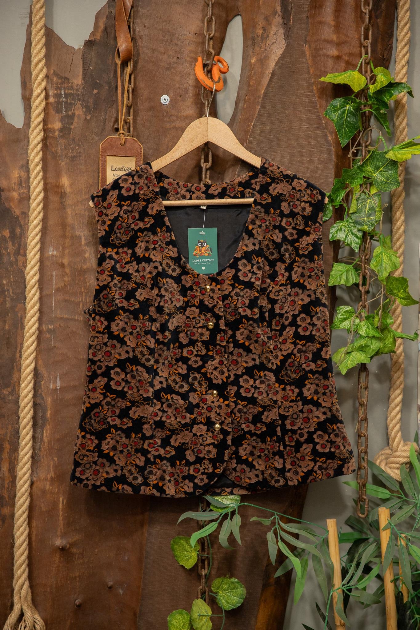 90's Velvet Floral Kadife Yelek