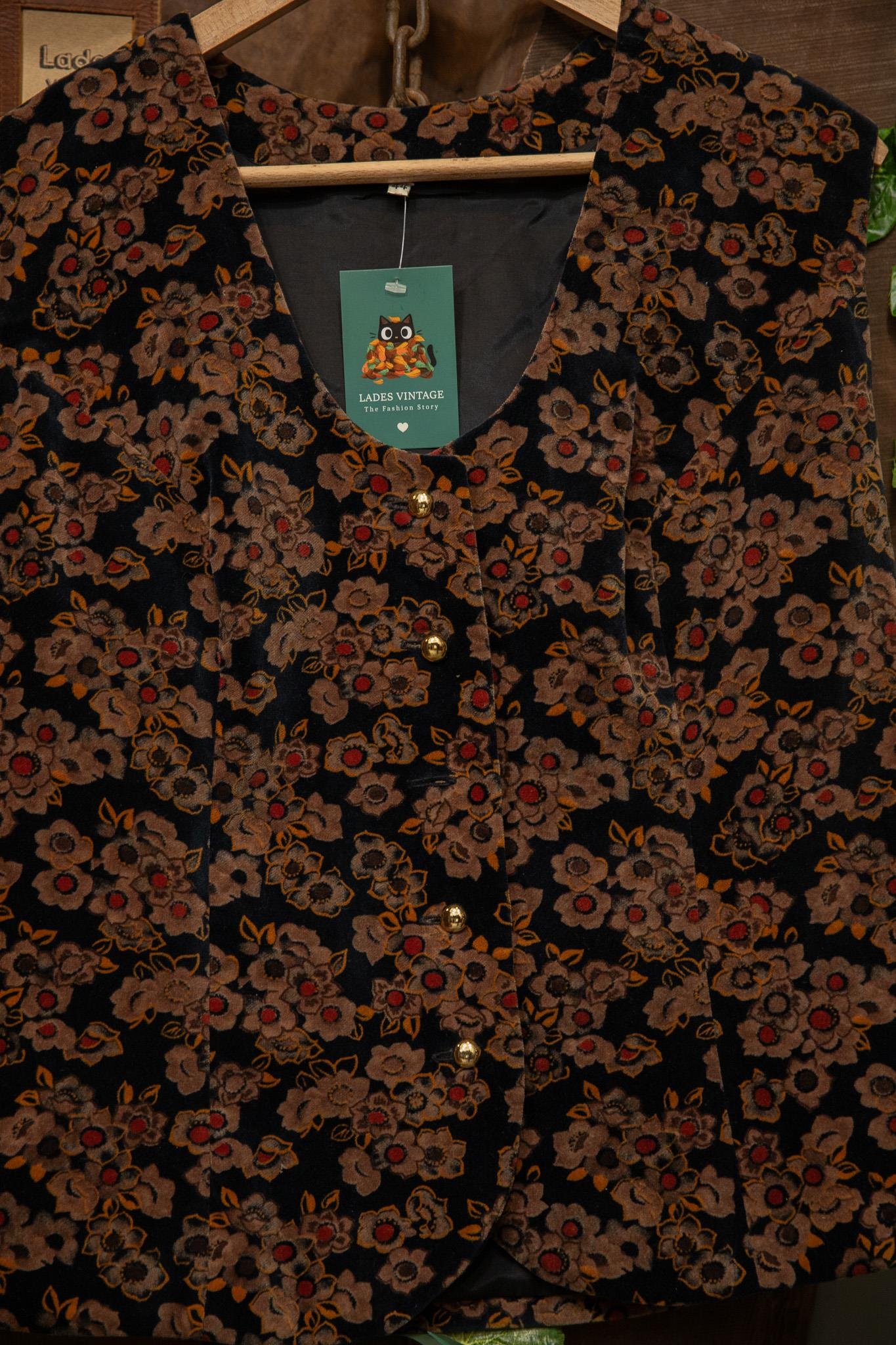 90's Velvet Floral Kadife Yelek