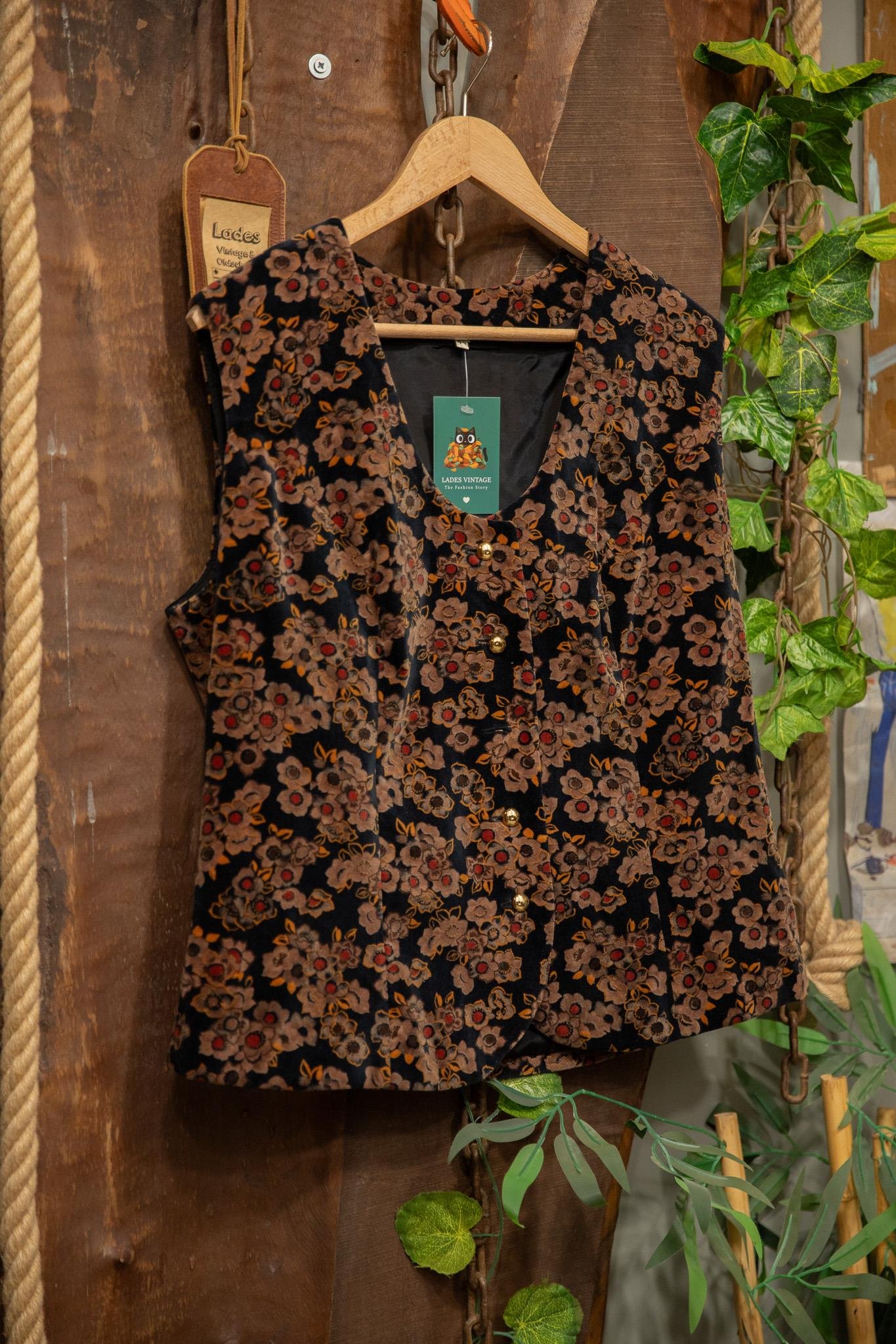 90's Velvet Floral Kadife Yelek