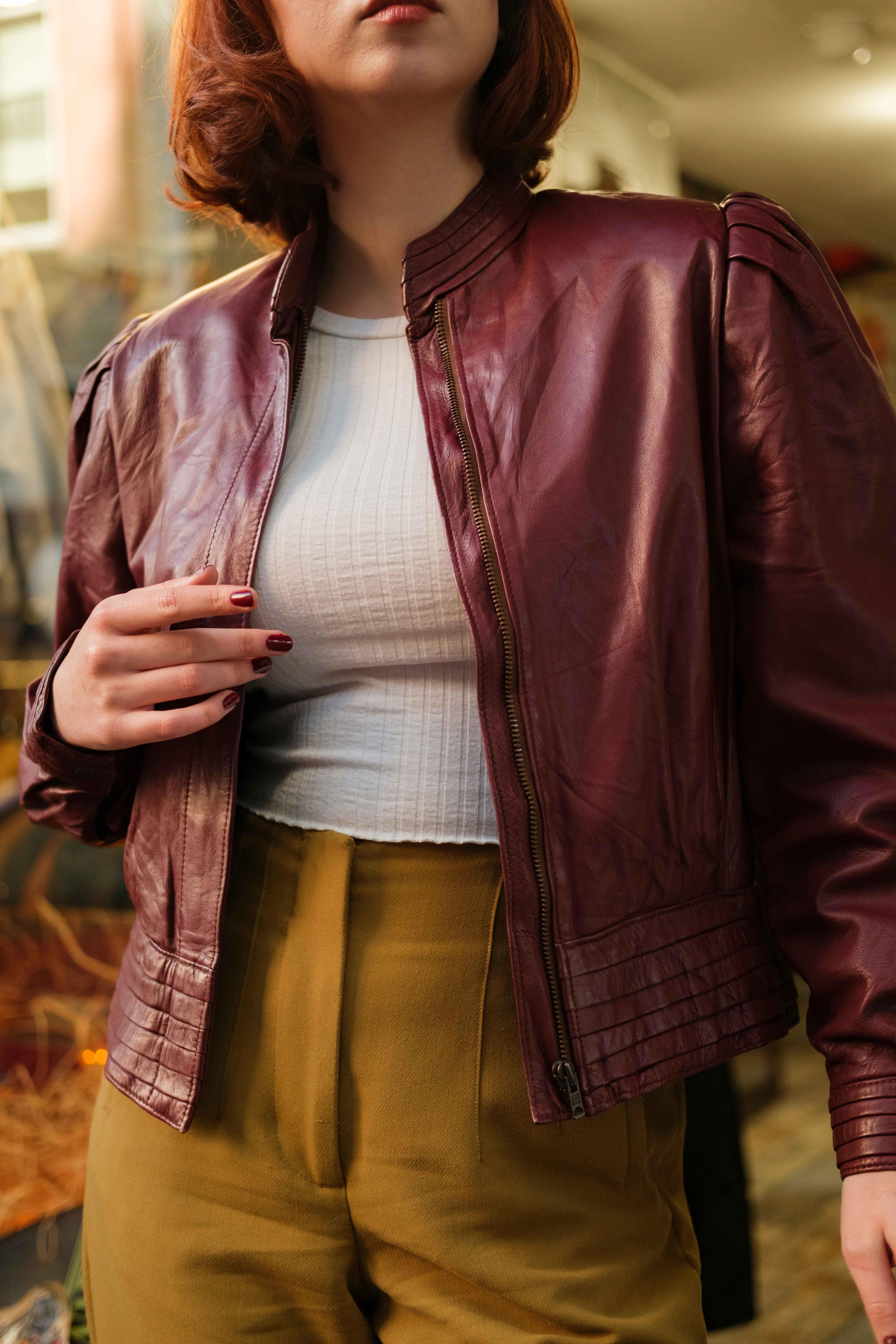 90's Vintage Biker Model Kadın Deri Ceket