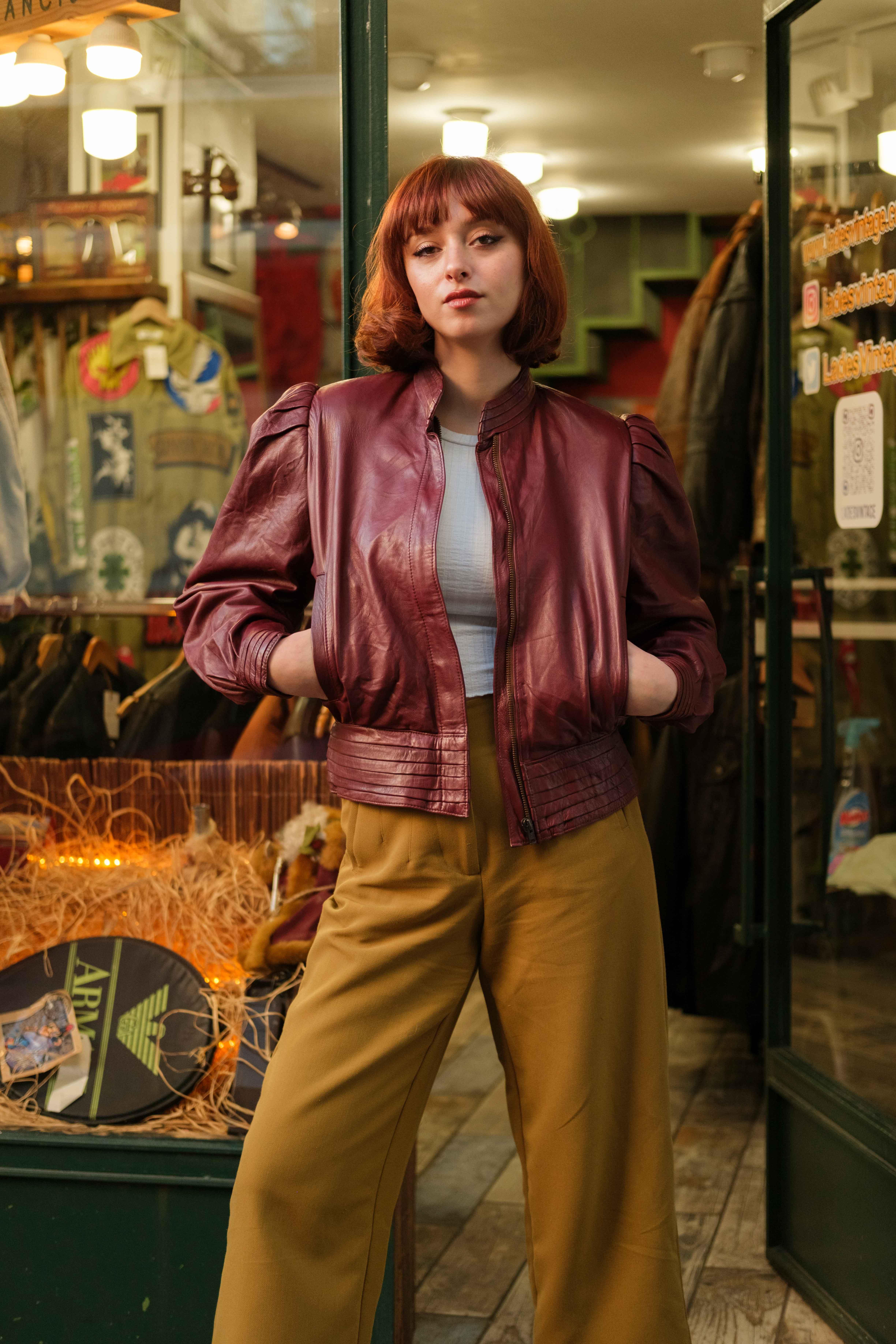90's Vintage Biker Model Kadın Deri Ceket
