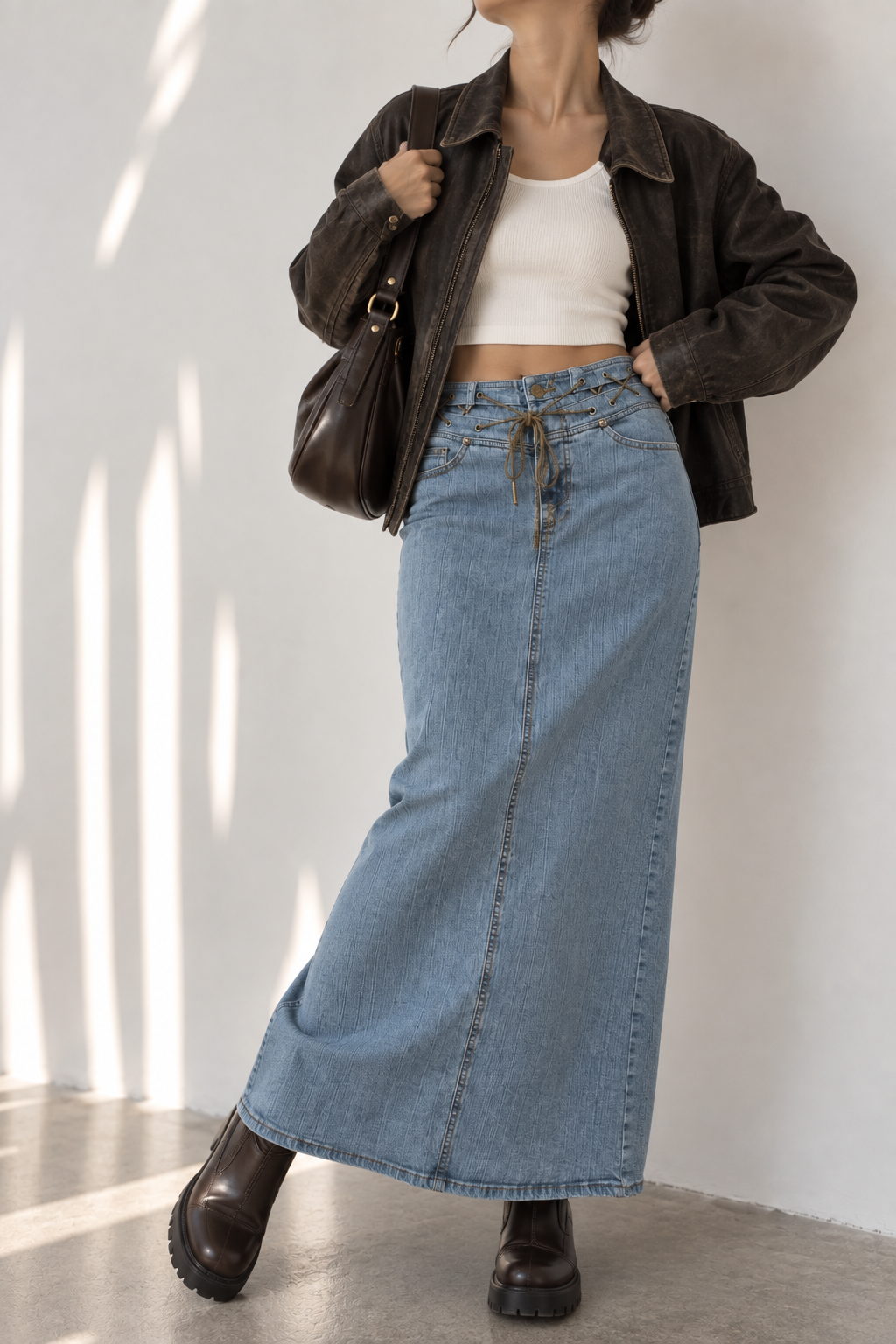 90s Western Bağcıklı Kot Etek