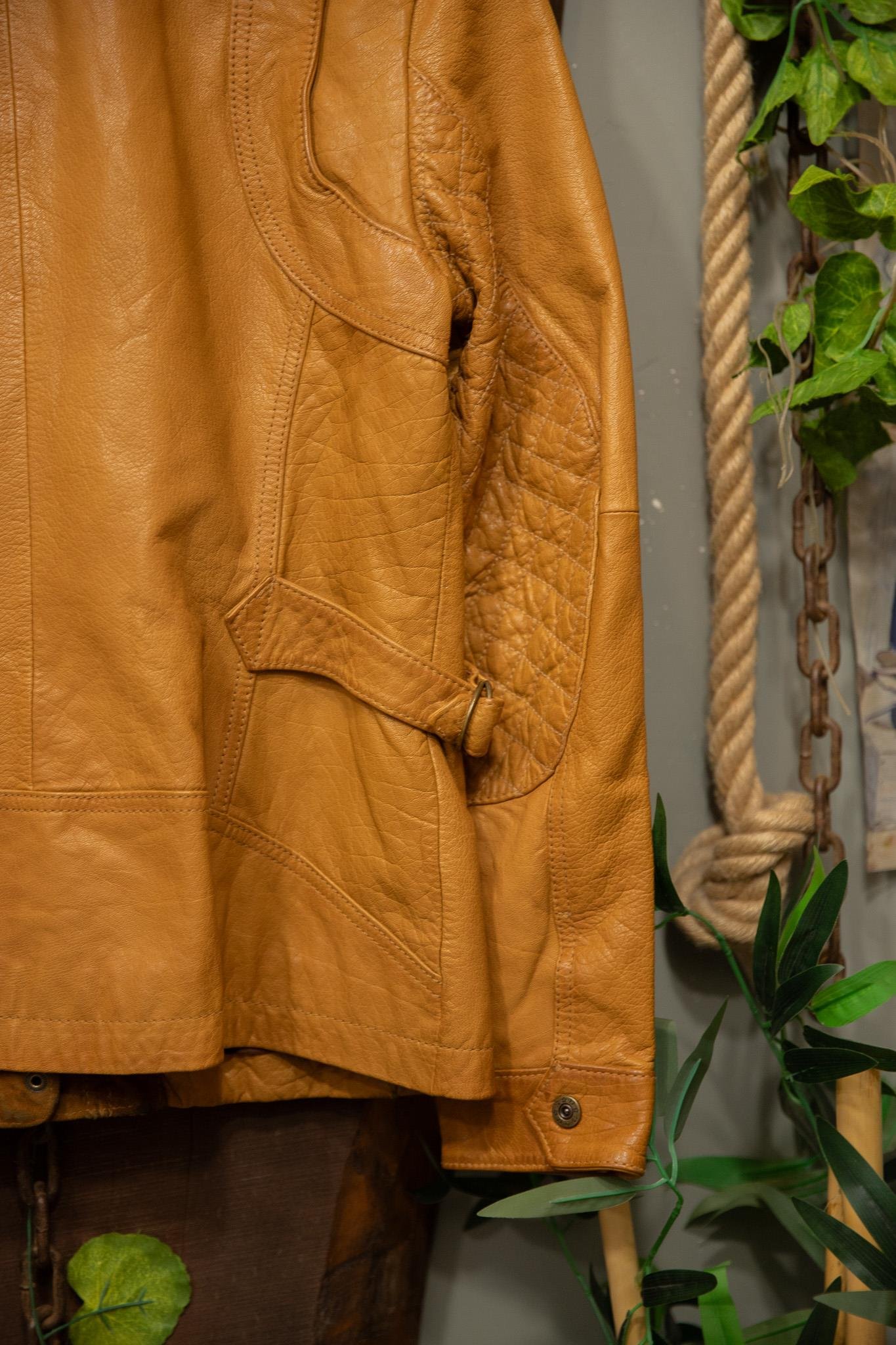 90's Western Biker Açık Kahve Deri Ceket