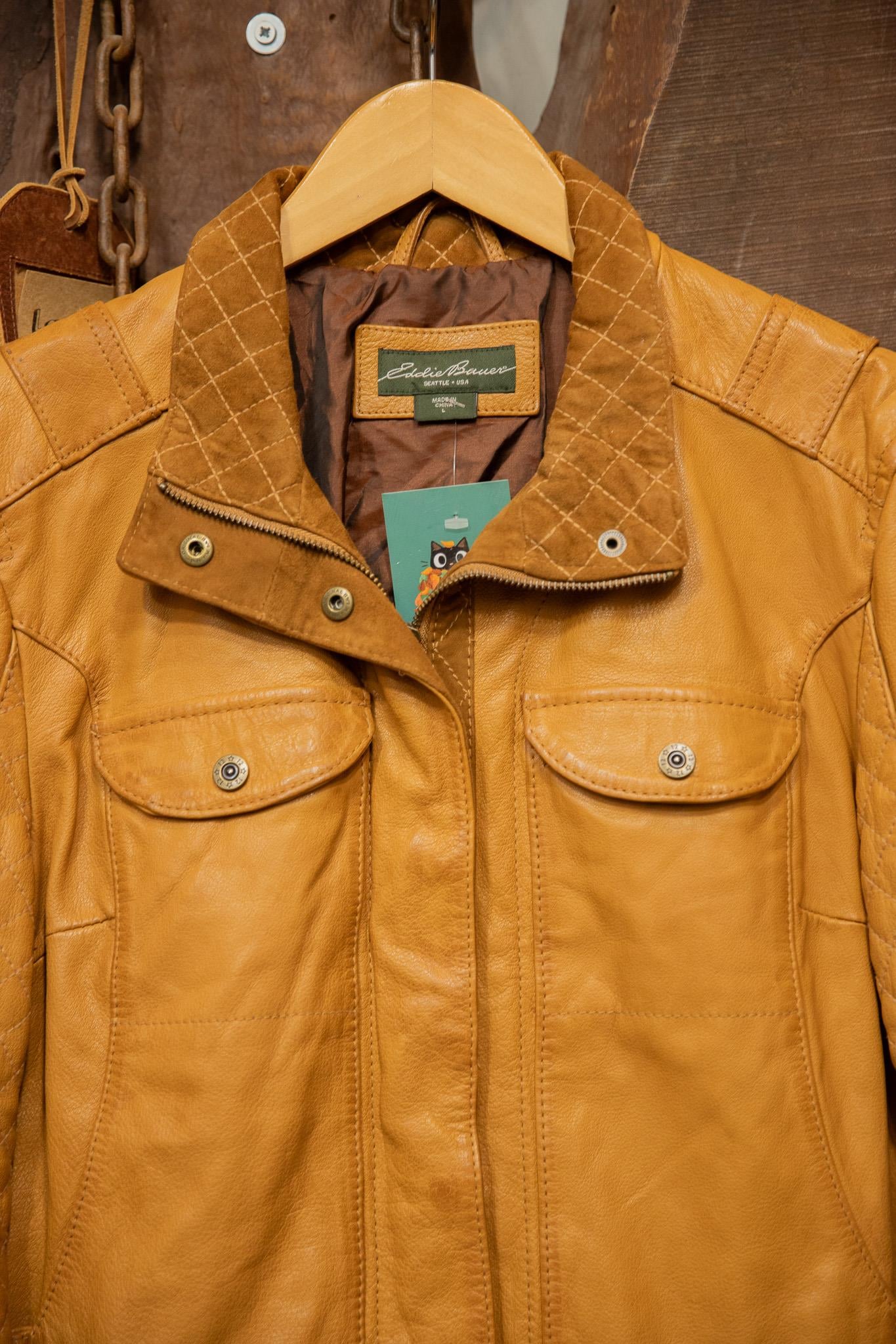90's Western Biker Açık Kahve Deri Ceket