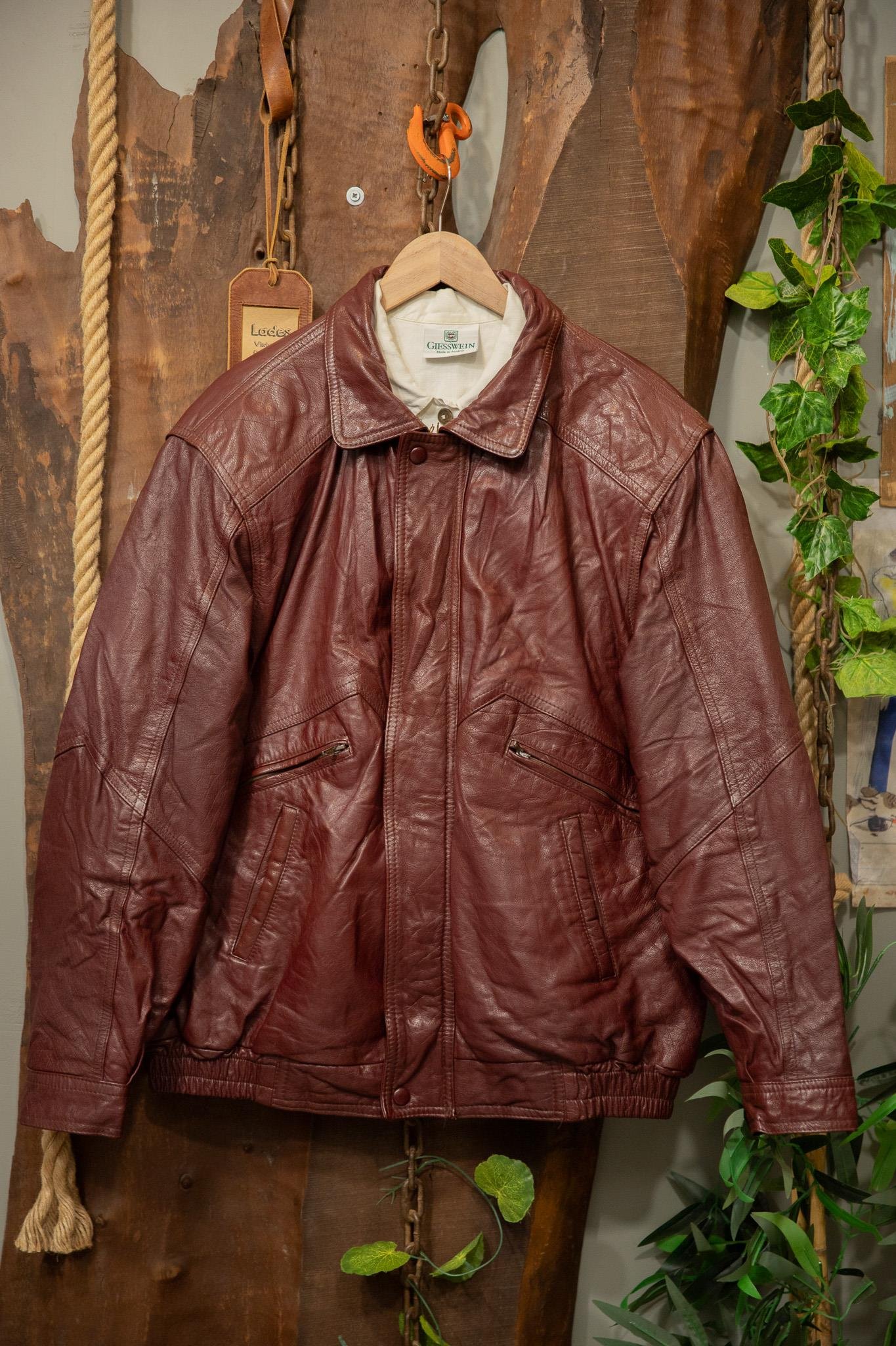 90's Wine Red Bomber Oversize Deri Ceket