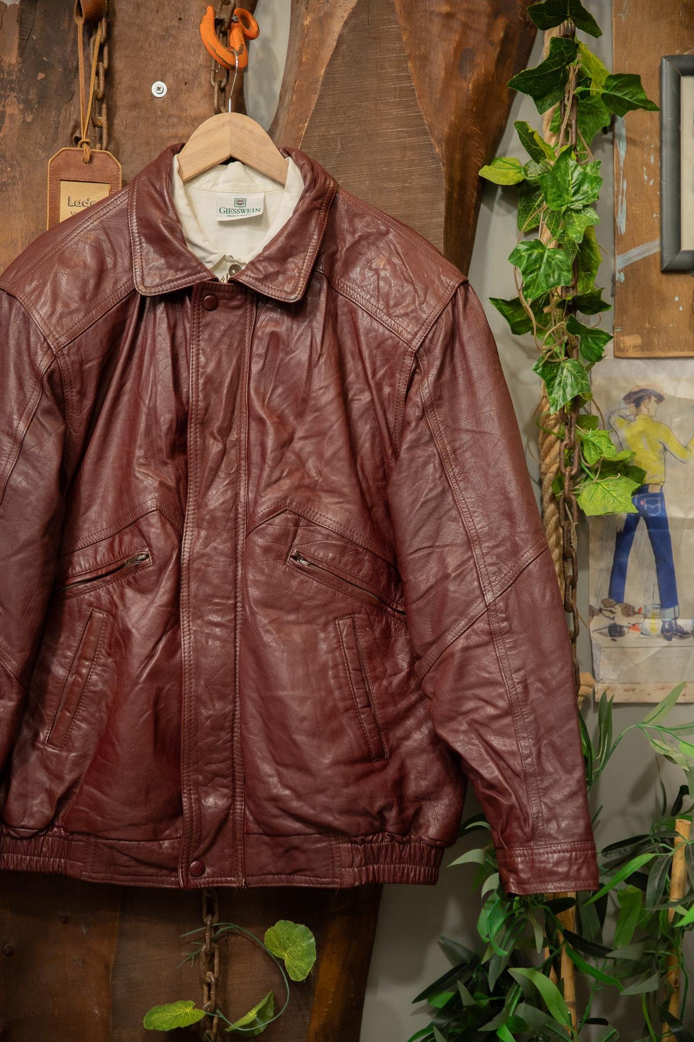 90's Wine Red Bomber Oversize Deri Ceket