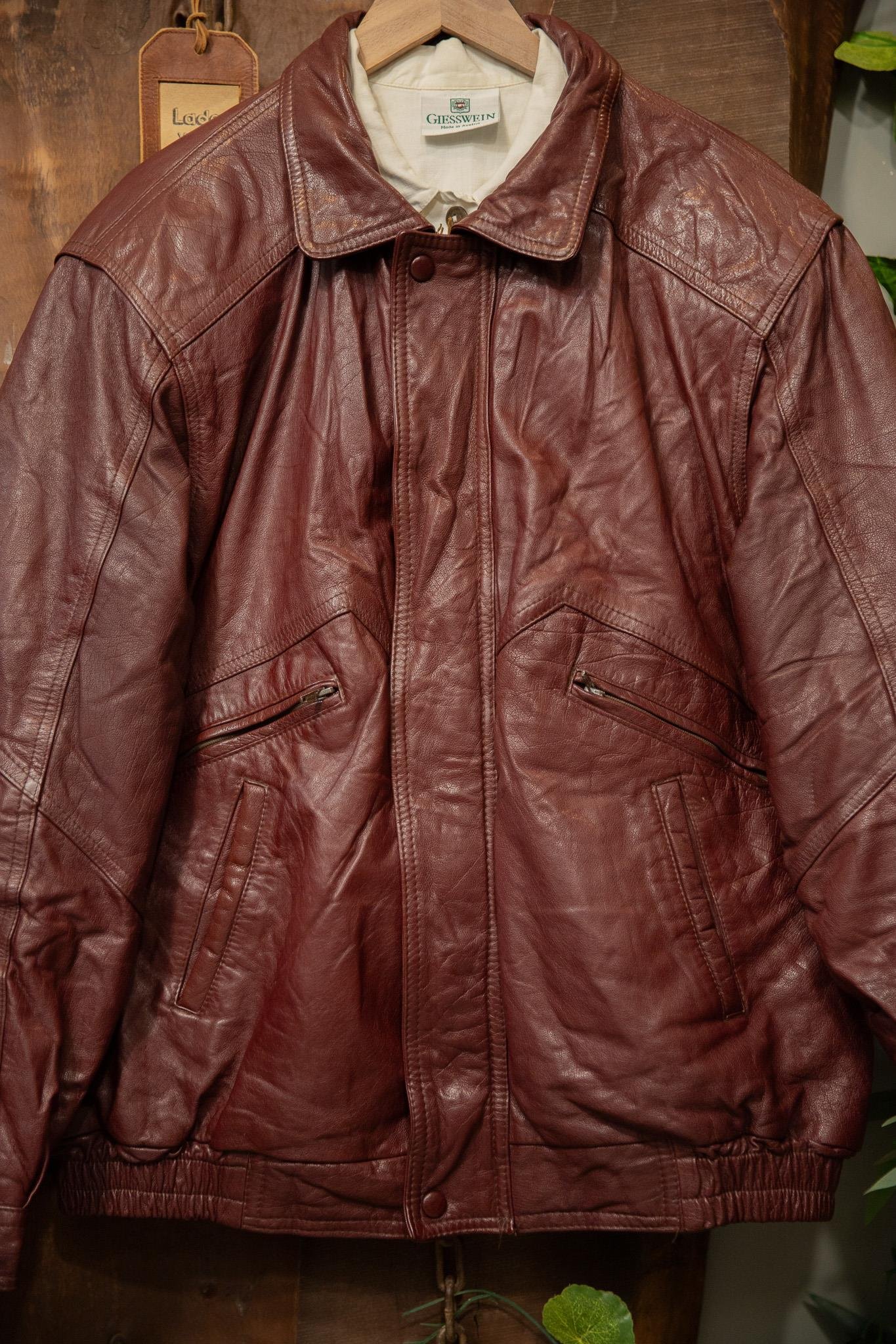 90's Wine Red Bomber Oversize Deri Ceket