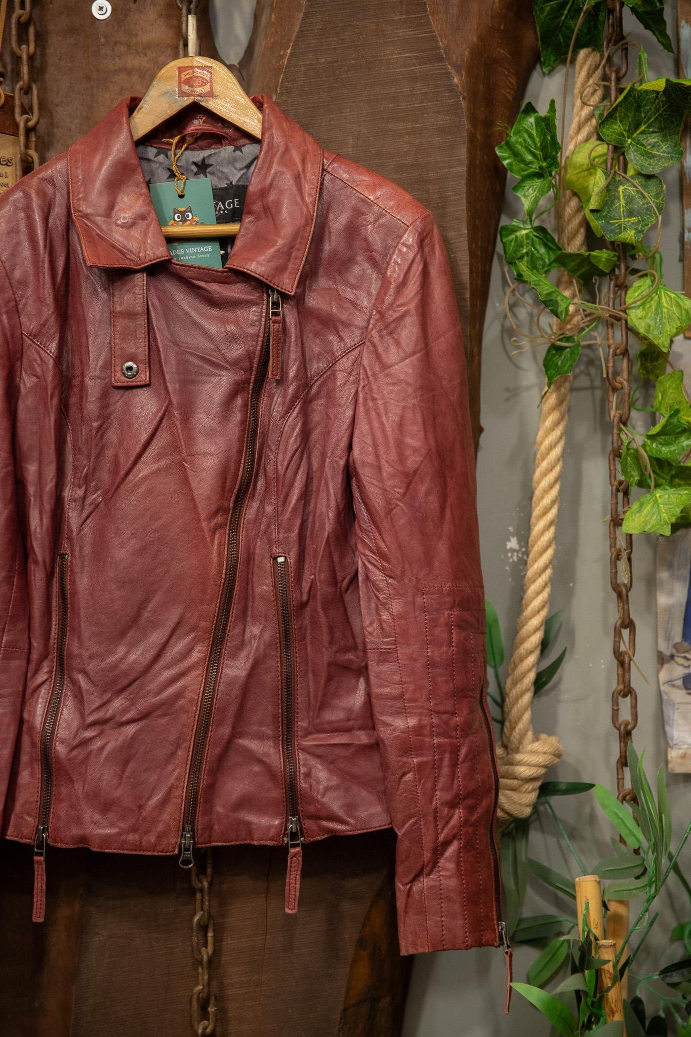 90's Wine Red Classic Deri Ceket