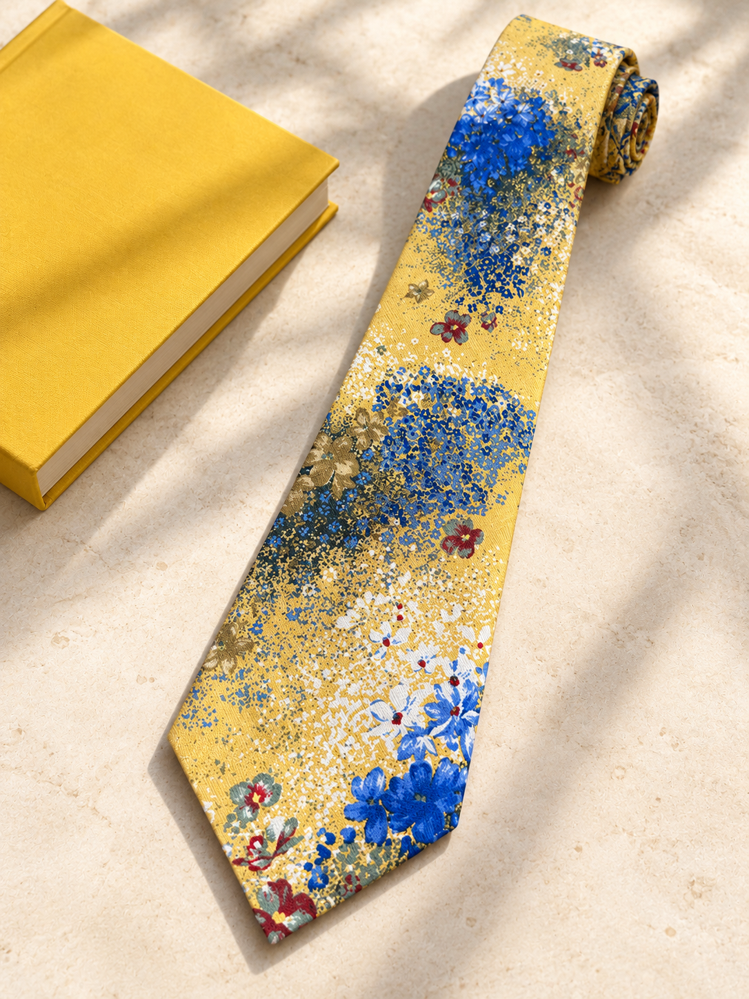 90s Yellow%Blue Floral Kravat