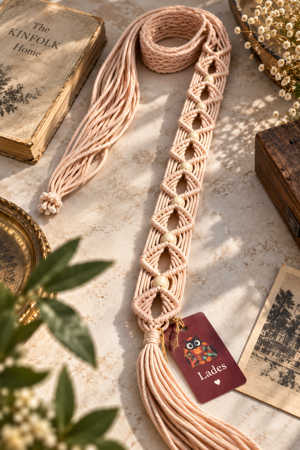 Ahşap Boncuklu Boho Örgü Kemer