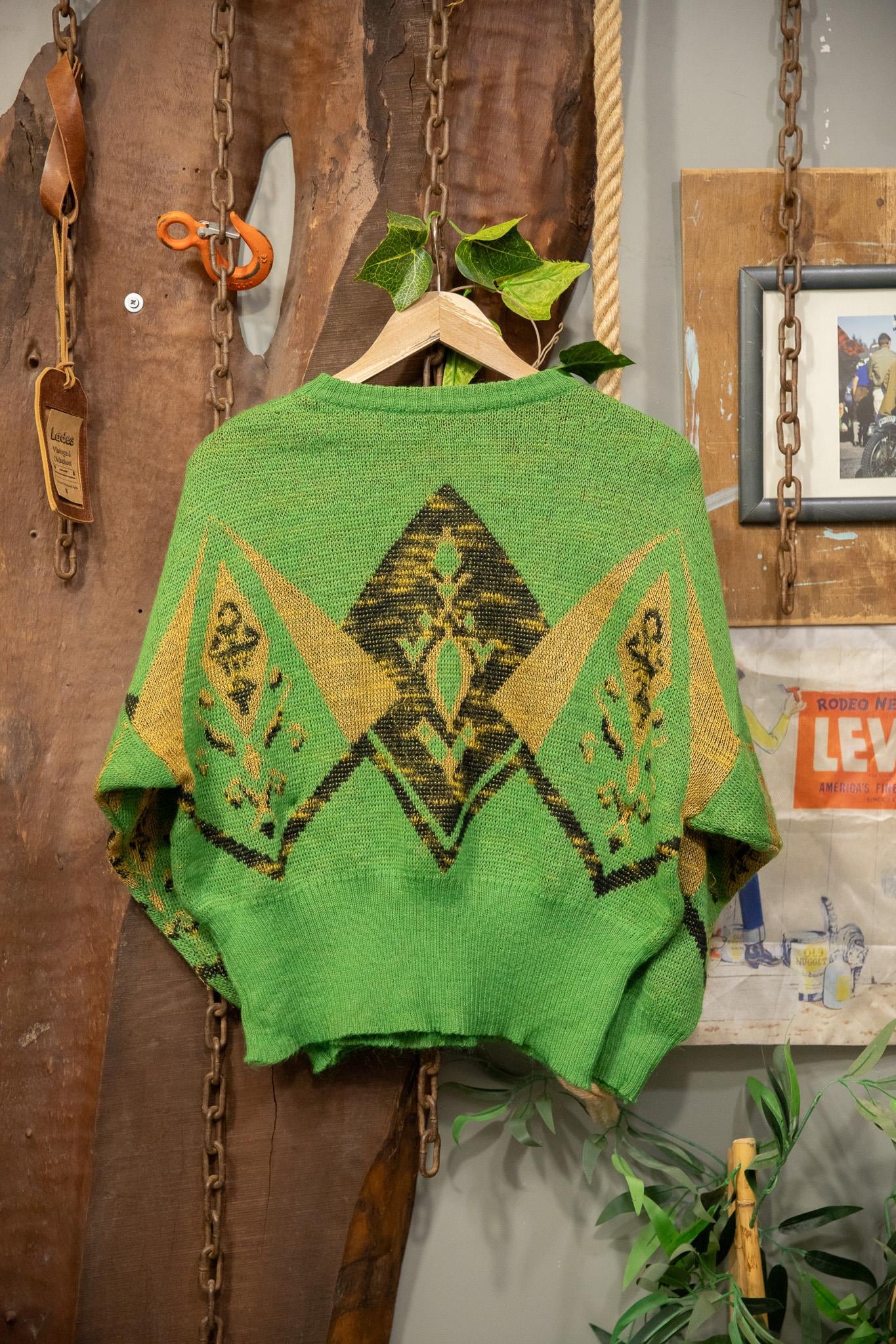 Altın İşlemeli Yeşil Wool Kazak
