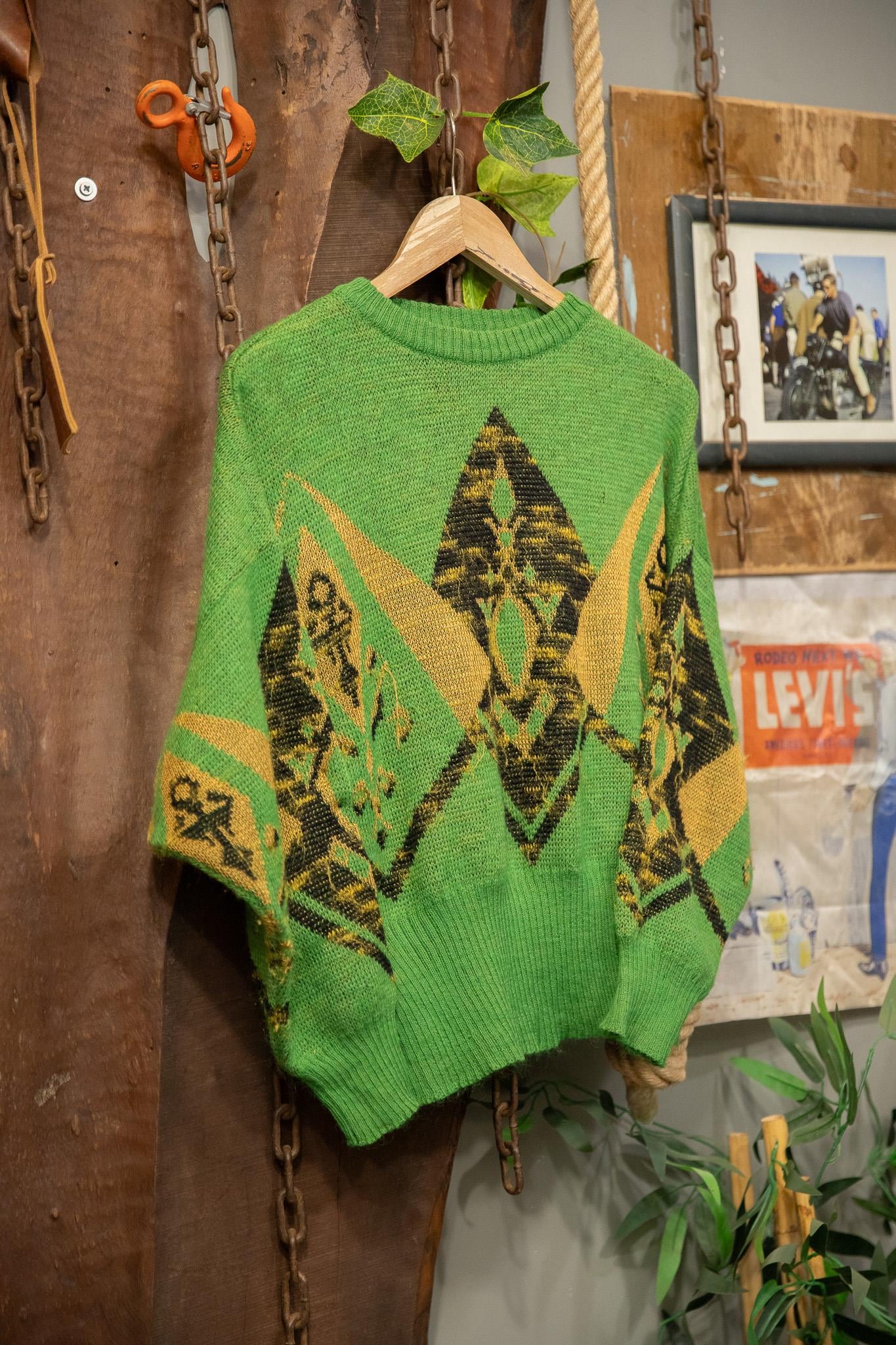 Altın İşlemeli Yeşil Wool Kazak