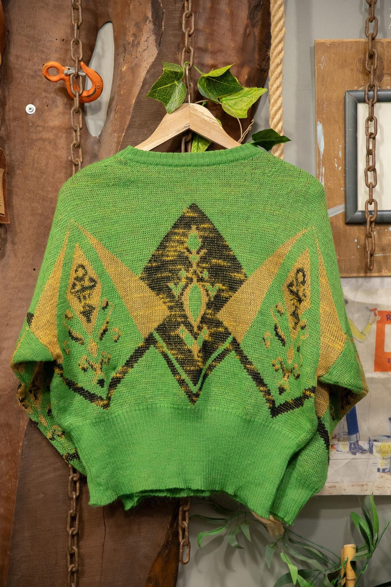 Altın İşlemeli Yeşil Wool Kazak